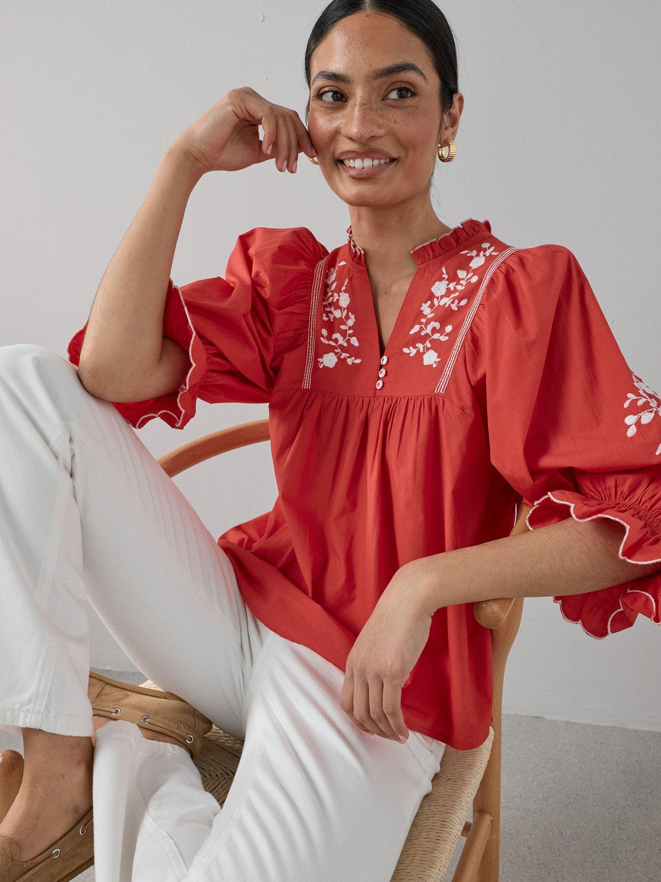 The Very Collection Cotton Poplin Embroidered Blouse - White