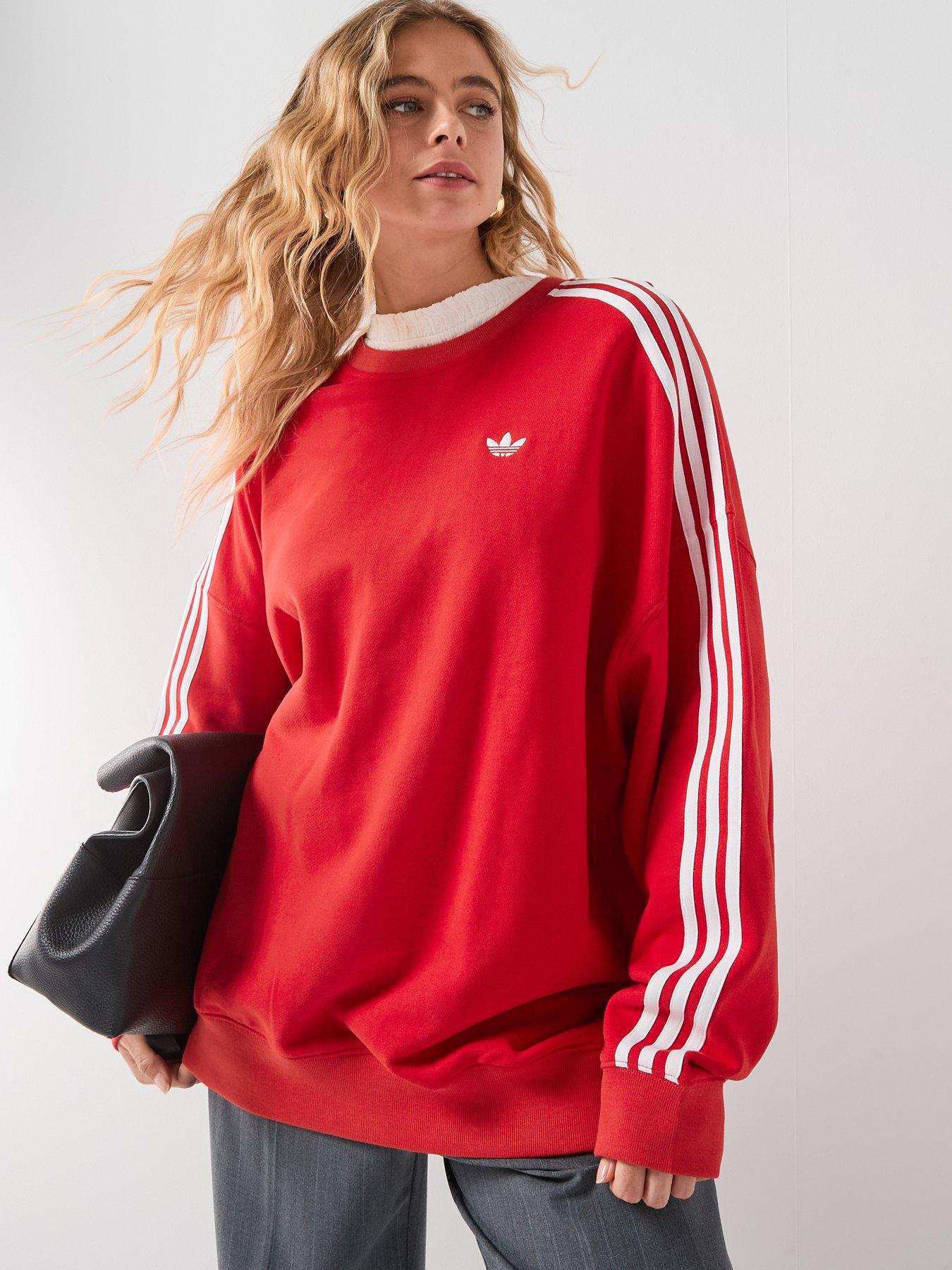 Image 1 of 5 of adidas Originals Women's 3 Stripes Oversized Adilenium Crew Sweater - Red