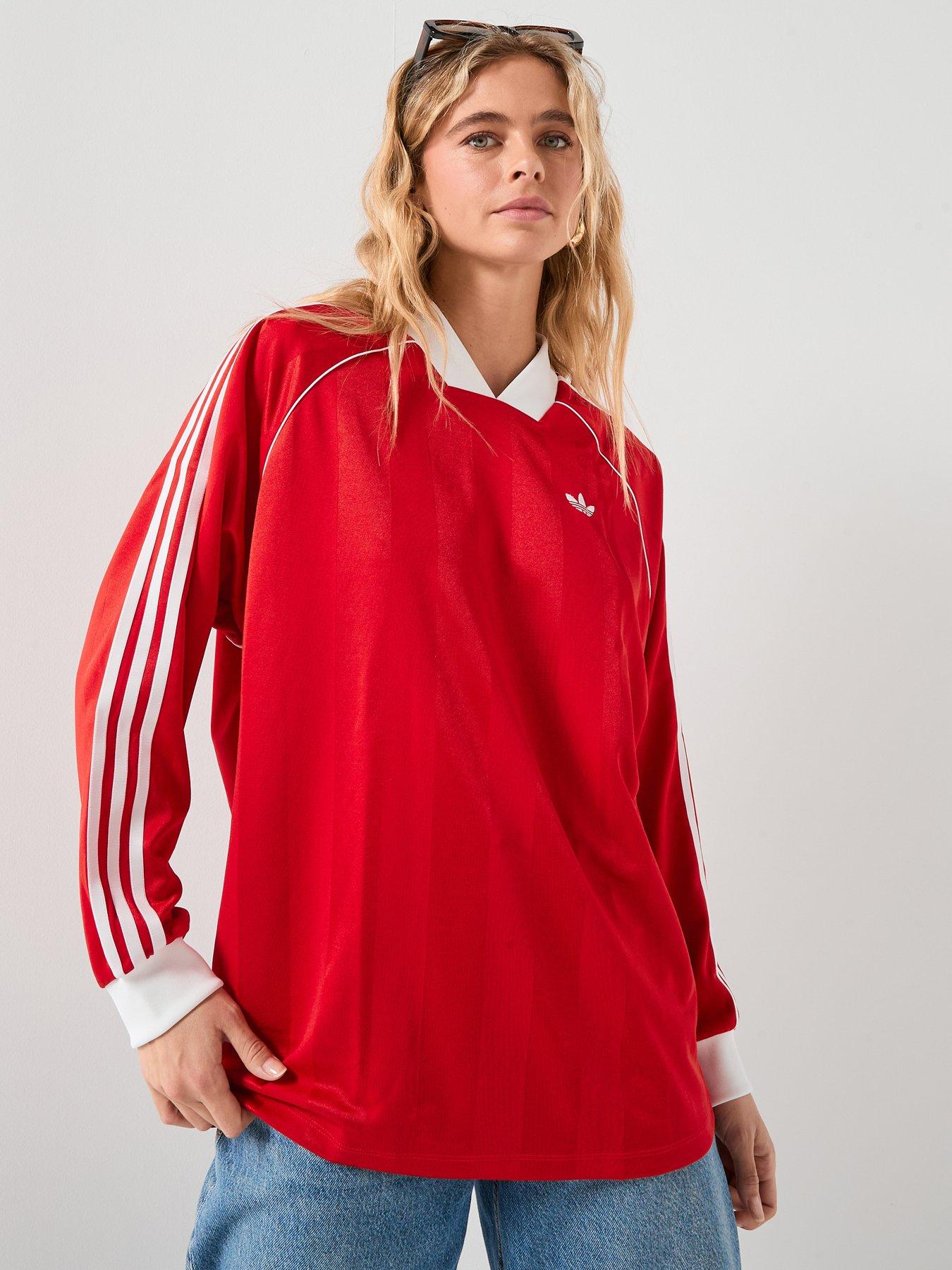 Image 1 of 6 of adidas Originals Women's 3 Stripes Jaquard Long Sleeve Tee - Red