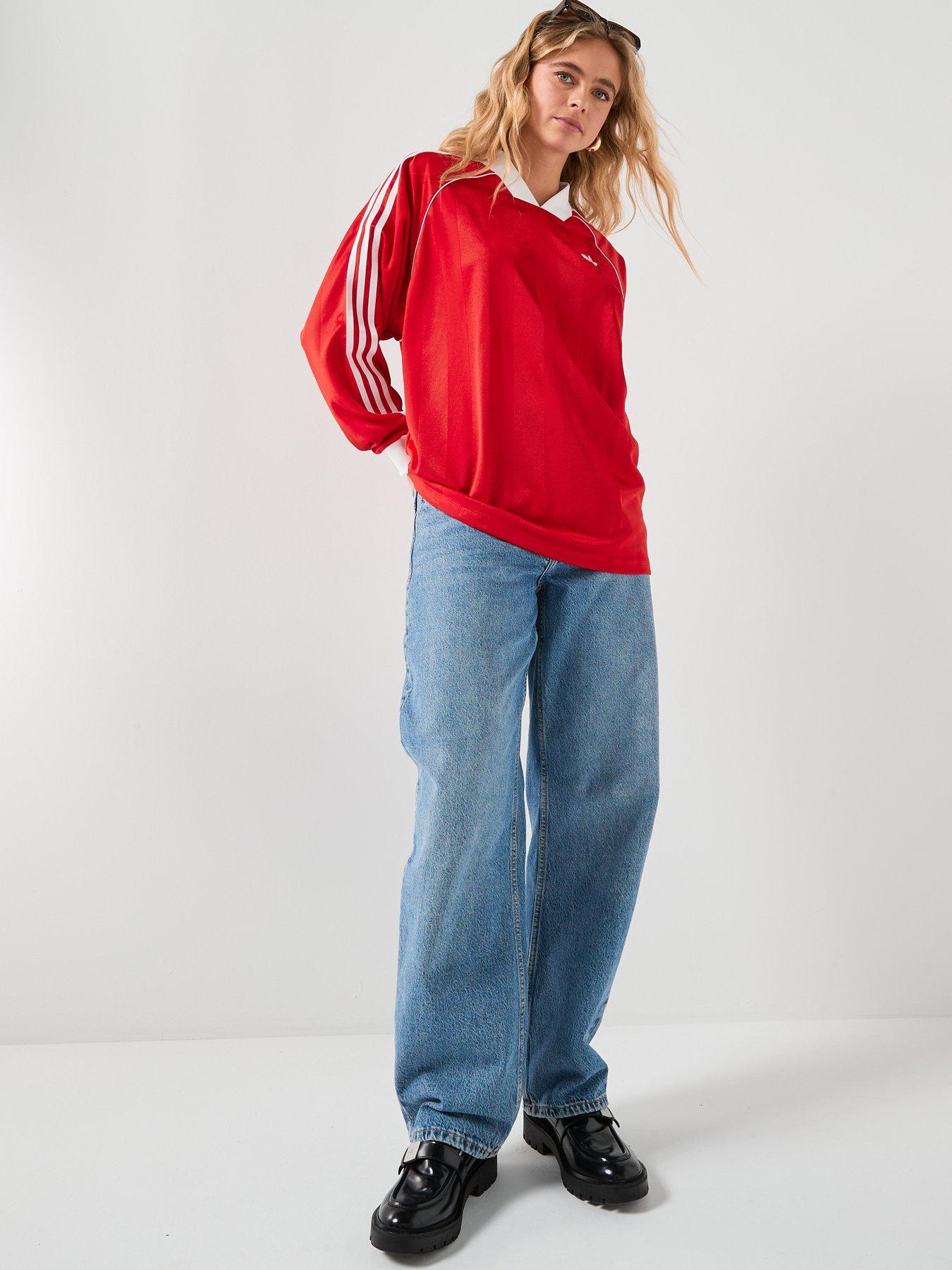 Image 3 of 6 of adidas Originals Women's 3 Stripes Jaquard Long Sleeve Tee - Red