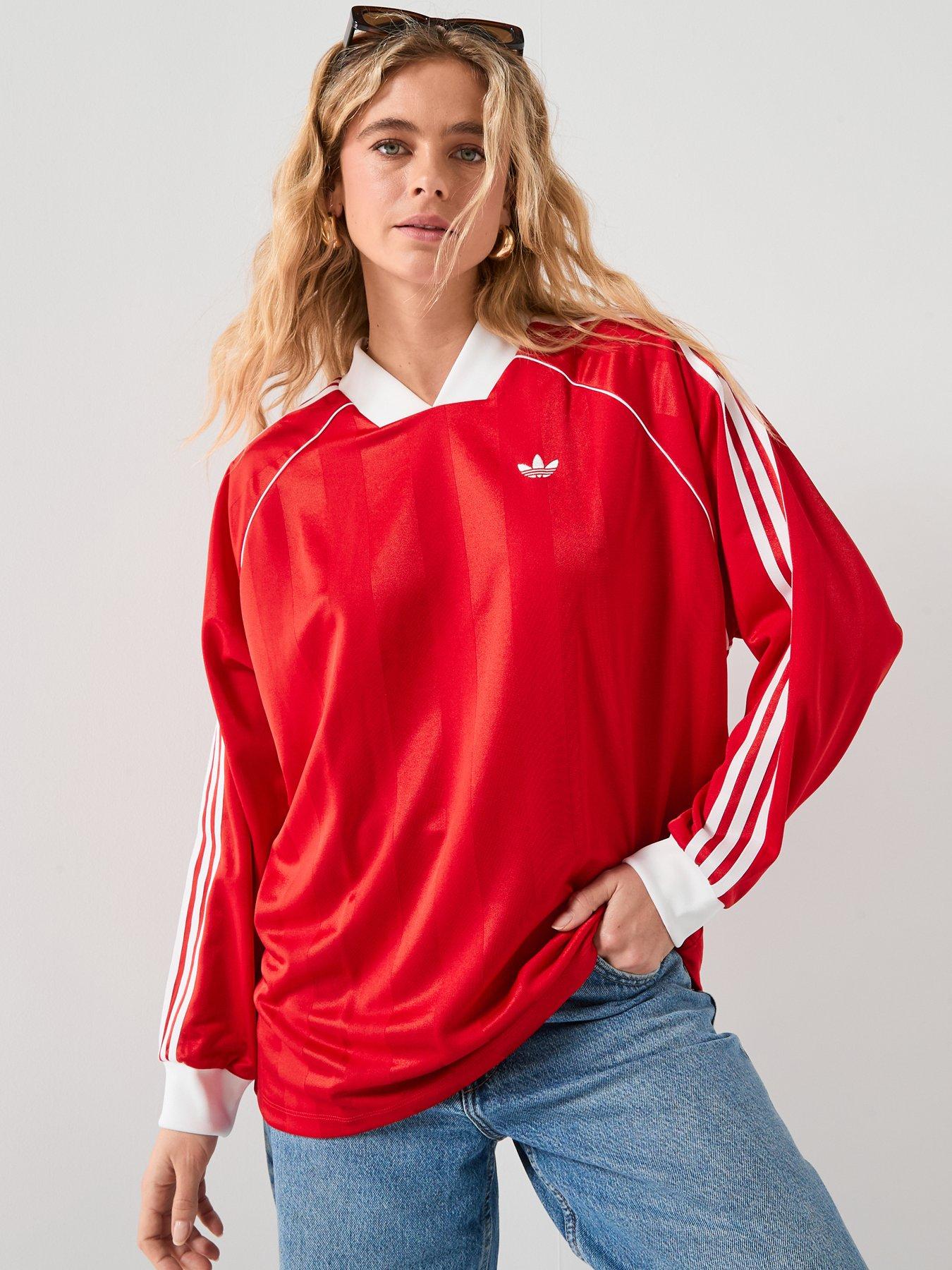 Image 4 of 6 of adidas Originals Women's 3 Stripes Jaquard Long Sleeve Tee - Red