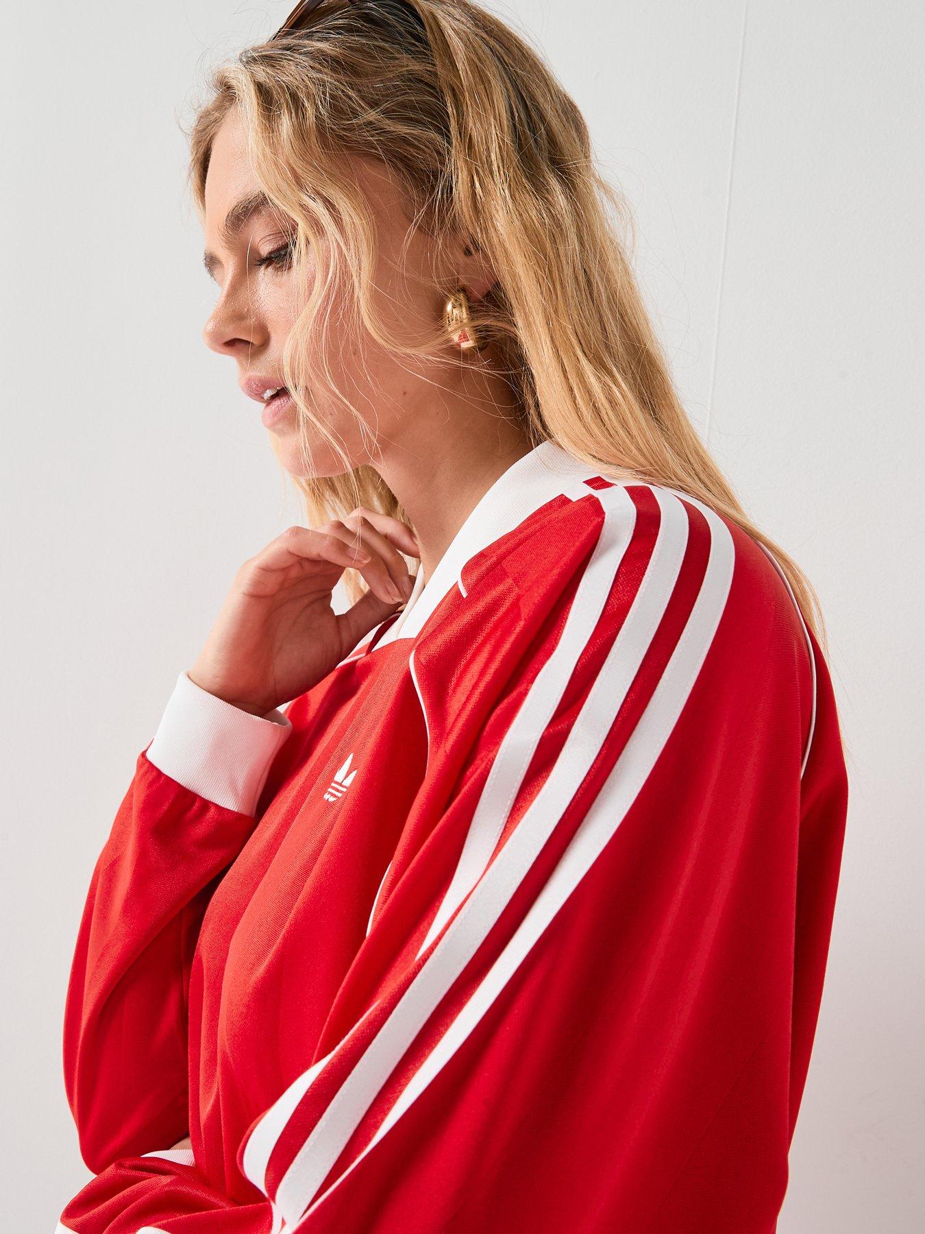 Image 5 of 6 of adidas Originals Women's 3 Stripes Jaquard Long Sleeve Tee - Red