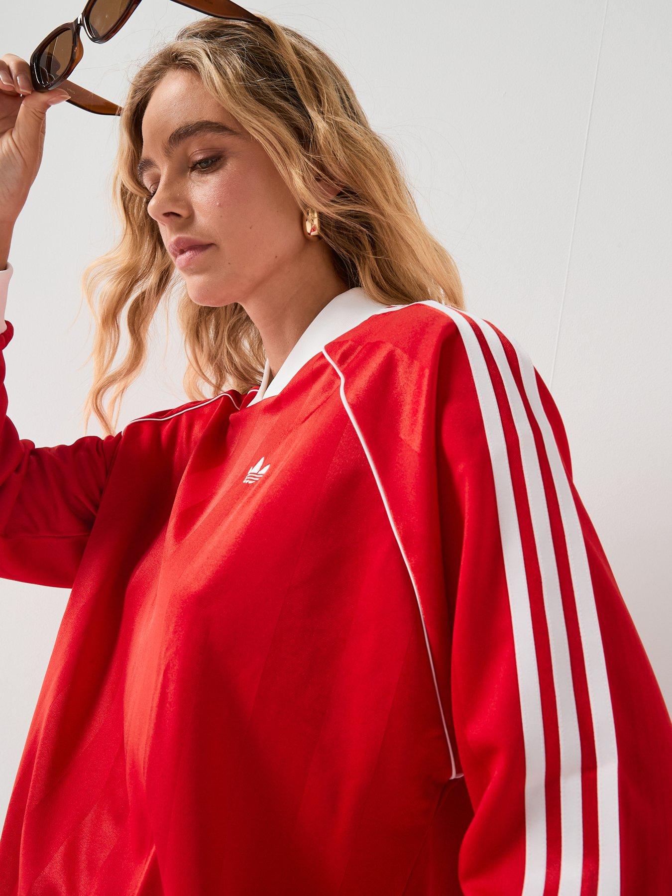 Image 6 of 6 of adidas Originals Women's 3 Stripes Jaquard Long Sleeve Tee - Red