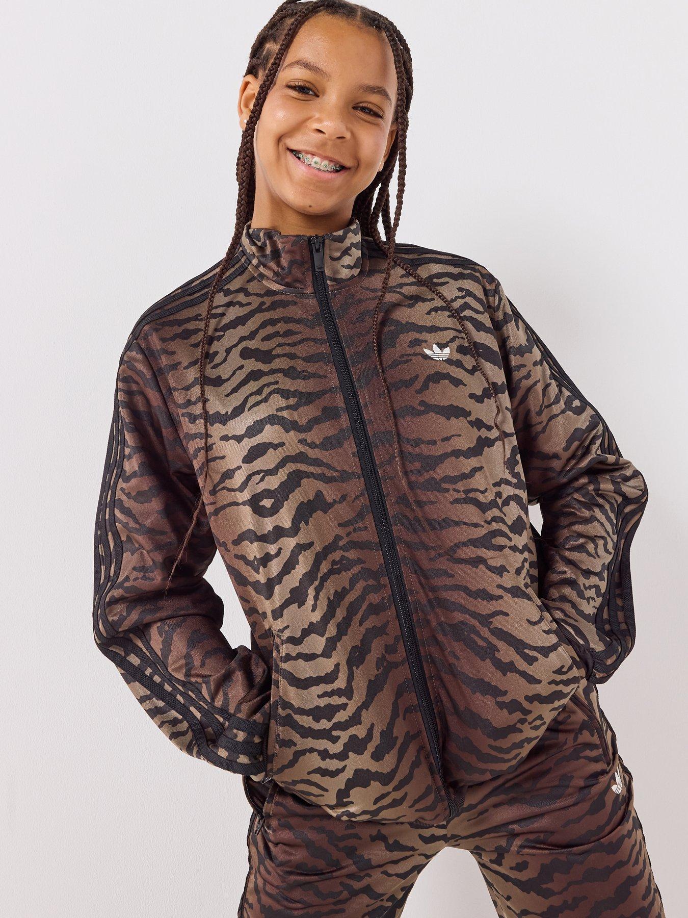 adidas Originals Junior Unisex Firebird Loose Animal Print Top - Brown