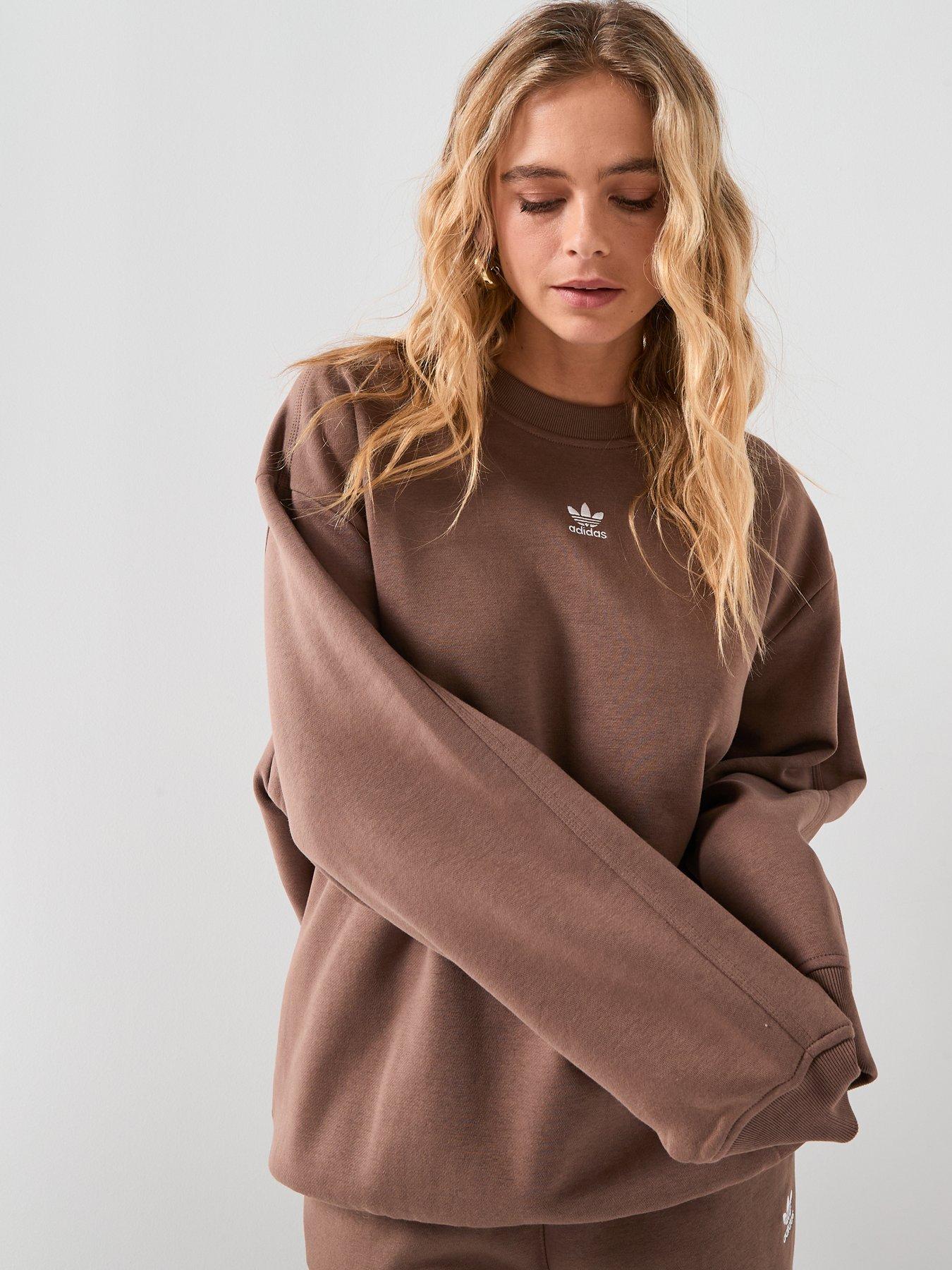 adidas-originals-womens-essentials-fleece-long-oversized-crew-sweatshirt-brown