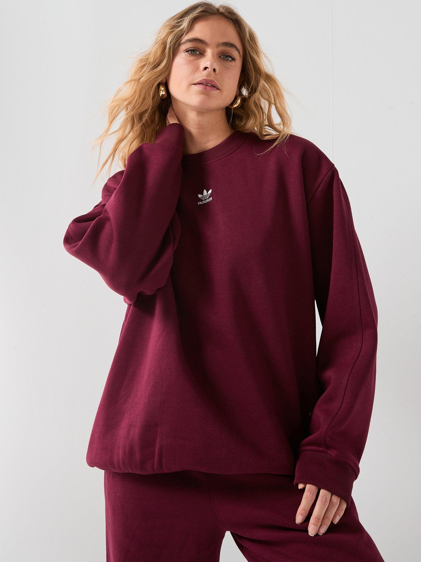adidas Originals Women's Essentials Fleece Long Oversized Crew Sweatshirt - Red