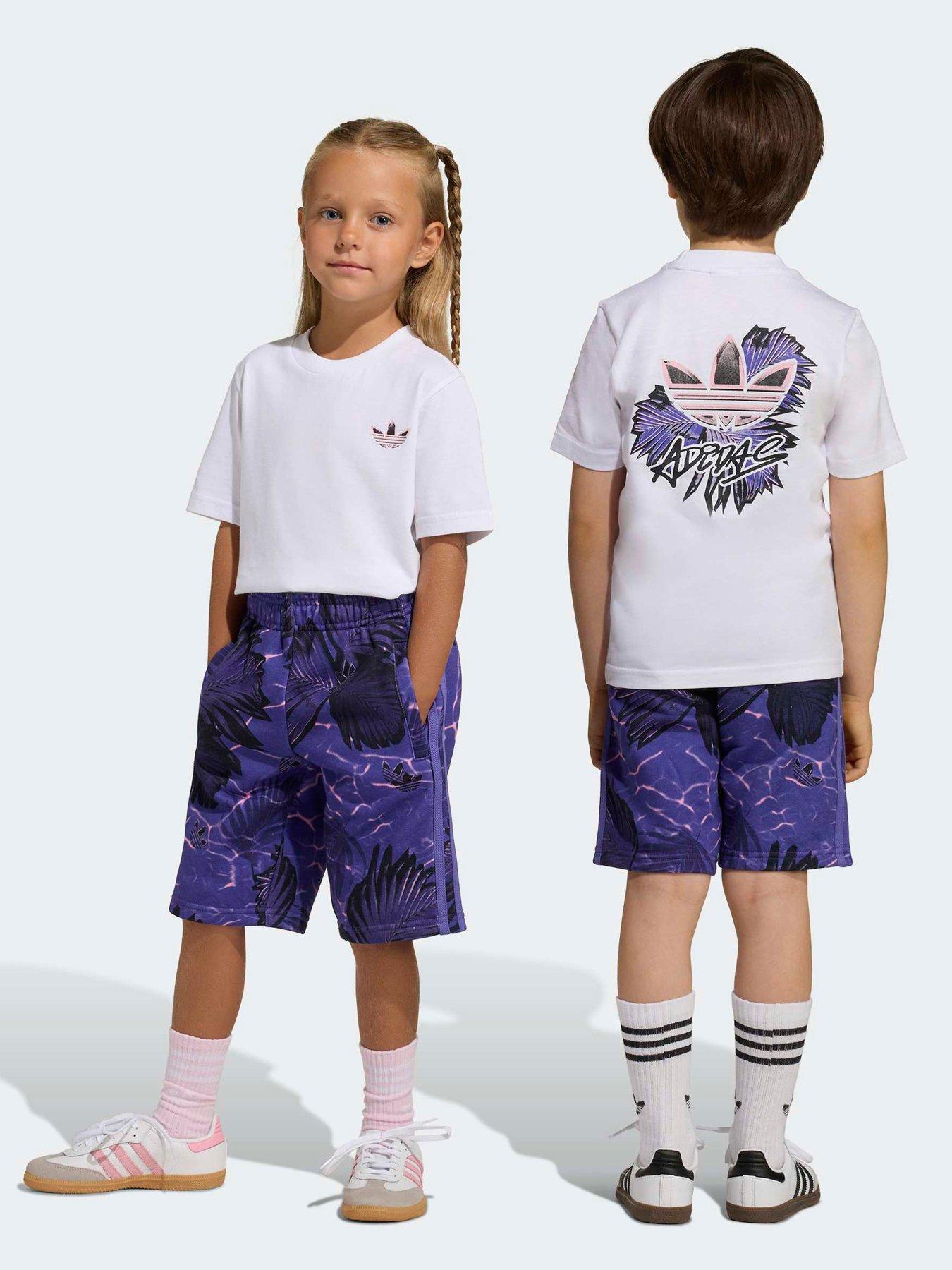 adidas Originals Kids Unisex Floral Printed Regular Short Set - Purple