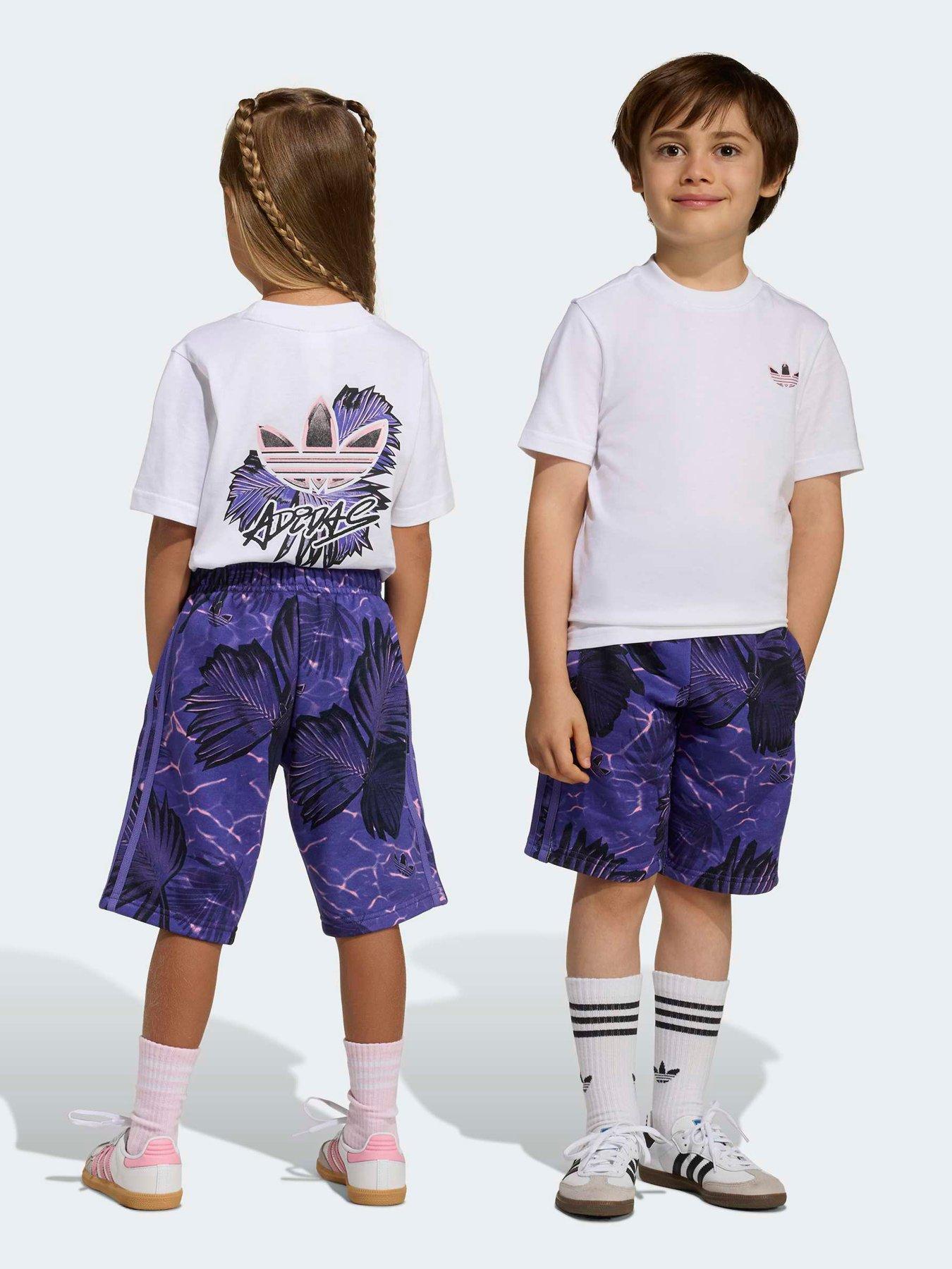 Image 2 of 6 of adidas Originals Kids Unisex Floral Printed Regular Short Set - Purple