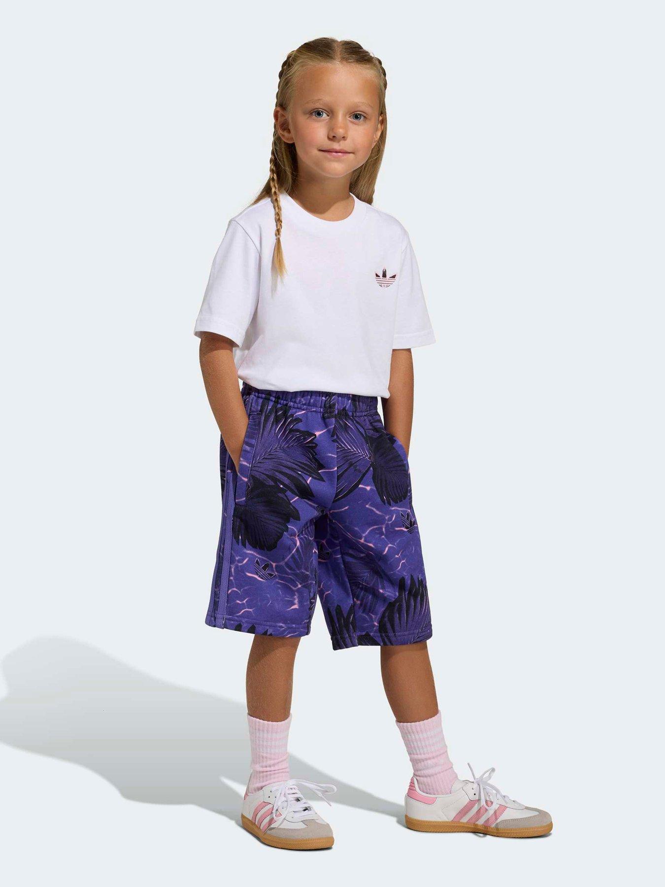 Image 3 of 6 of adidas Originals Kids Unisex Floral Printed Regular Short Set - Purple