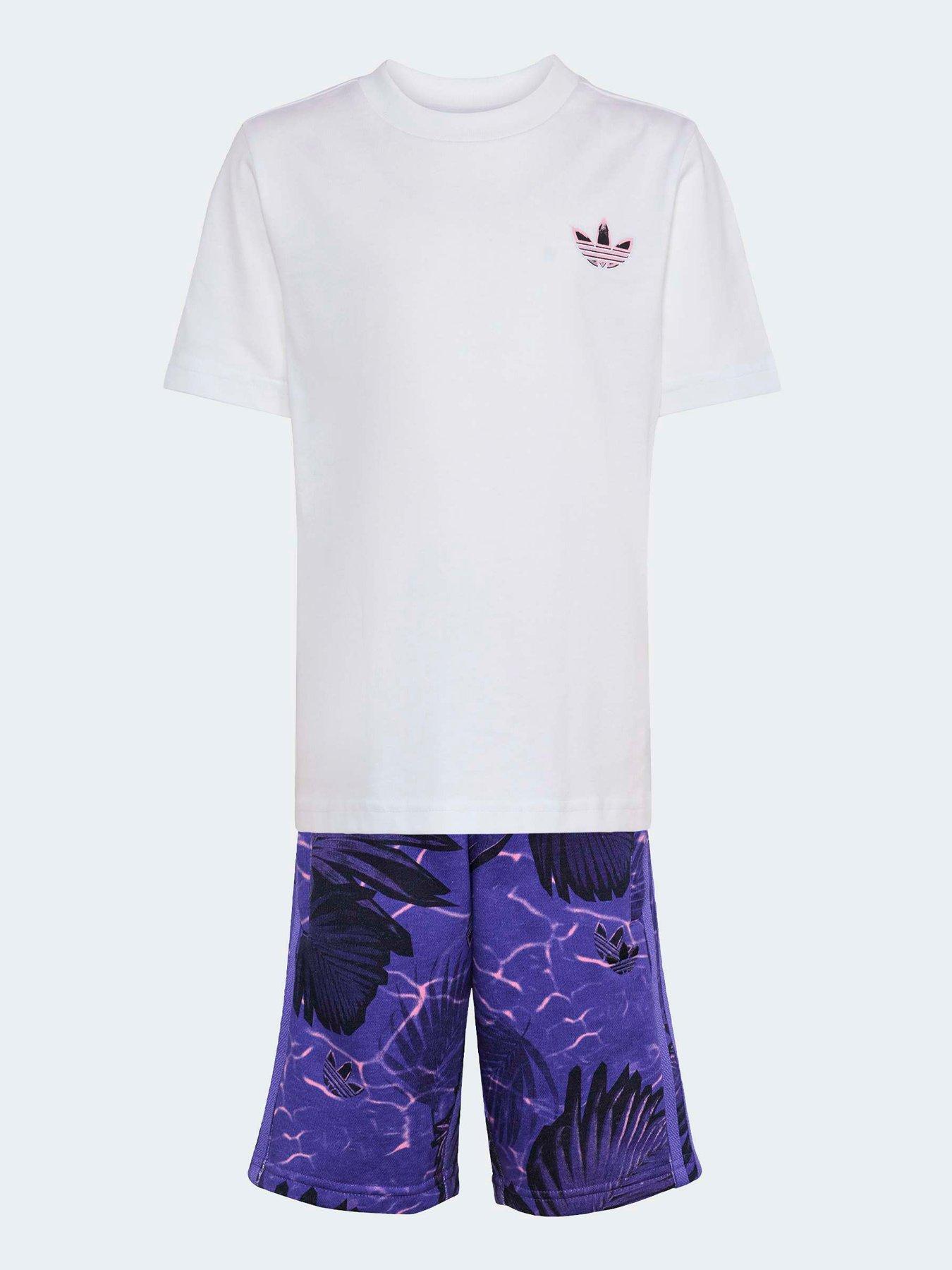 Image 6 of 6 of adidas Originals Kids Unisex Floral Printed Regular Short Set - Purple