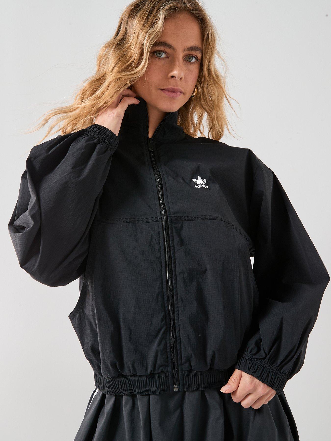 adidas Originals Women's Essentials Cropped Woven Windbreaker Jacket - Black