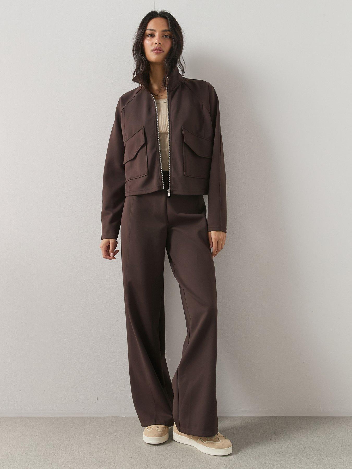 The Very Collection Scuba Wide Leg Trouser Co-Ord - Brown