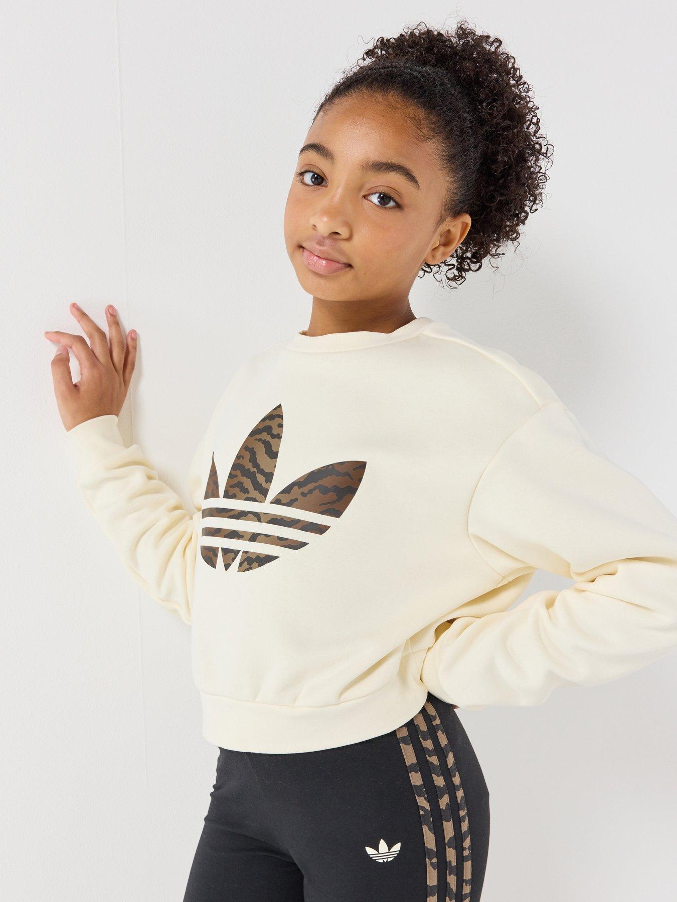 adidas Originals Junior Girl's Loose Boxy Animal Print Sweatshirt - Beige