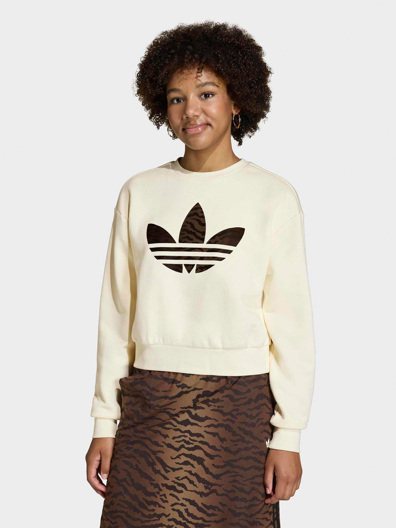 adidas Originals Junior Girl's Loose Boxy Animal Print Sweatshirt - Beige