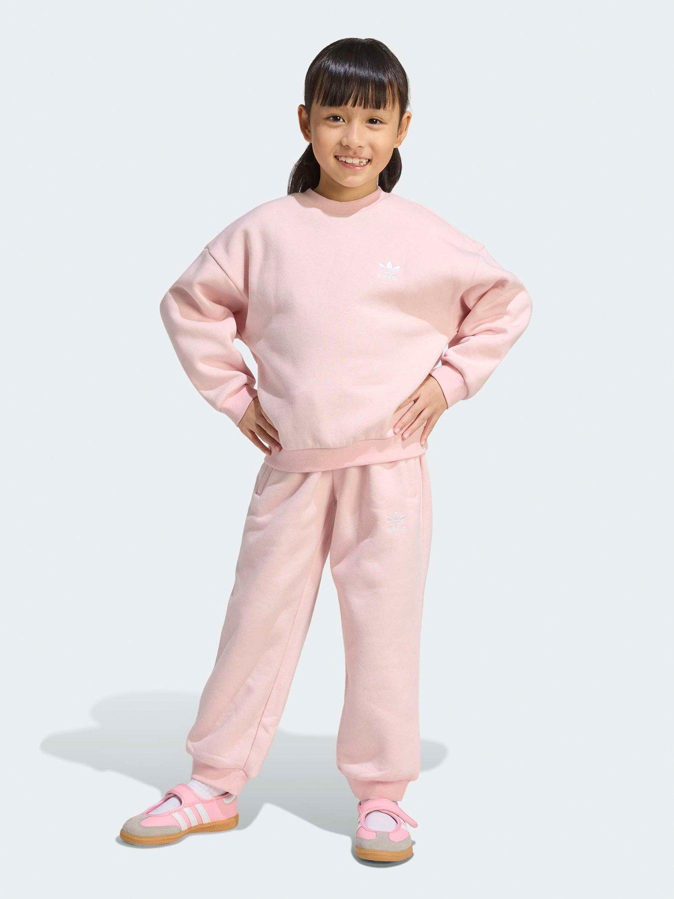 Image 1 of 6 of adidas Originals Kids Unisex Loose Crew Jogger Set - Pink