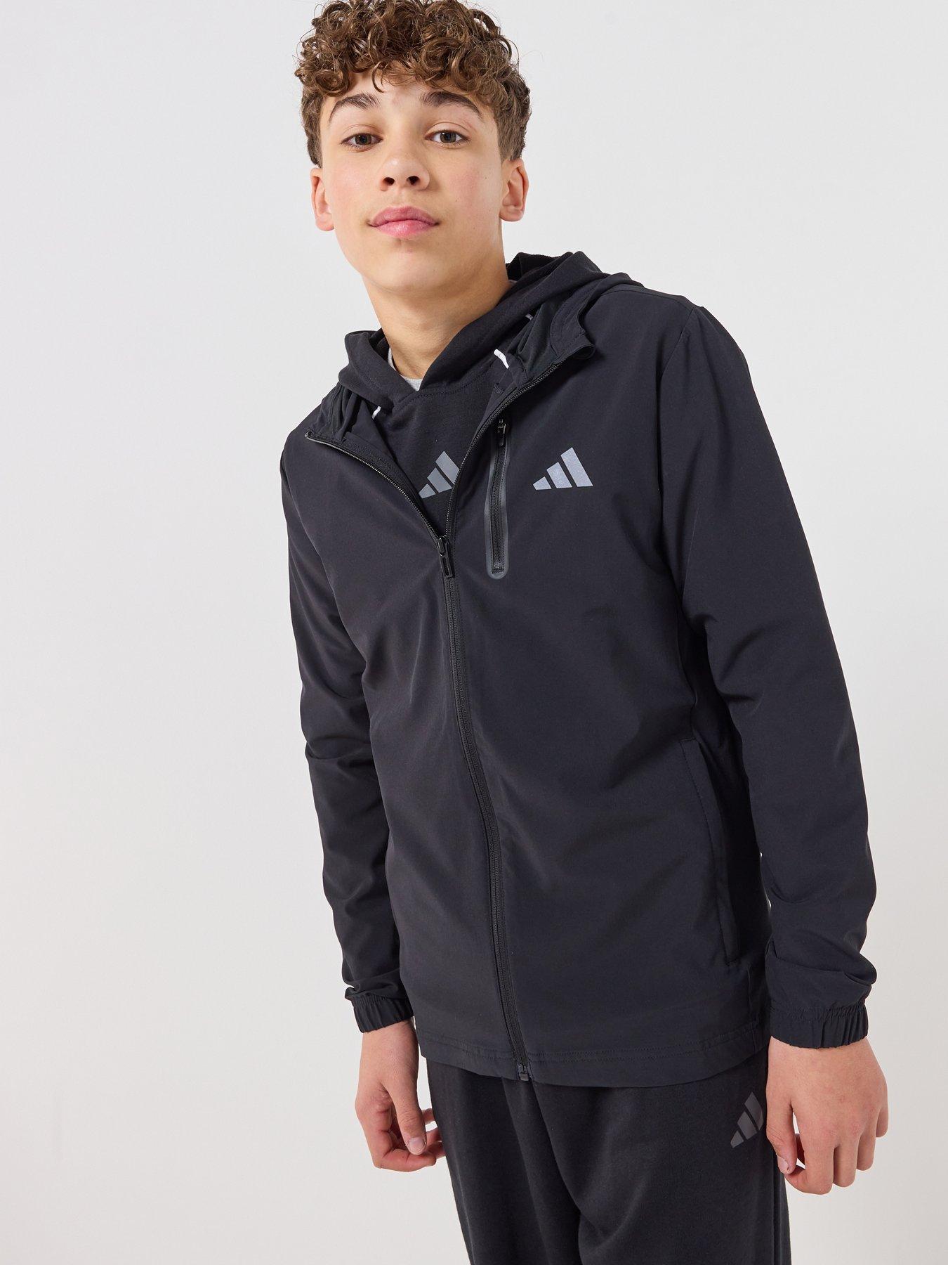 Adidas Sportswear Junior Boys Boys Hooded Tech Woven Jacket - Black in Black/Grefou