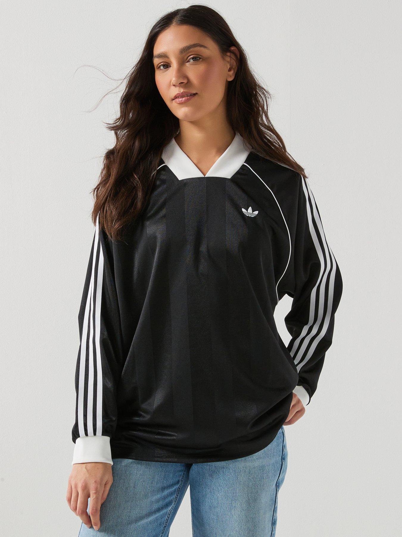adidas Originals Women's 3 Stripes Jacquard Long Sleeve Tee - Black