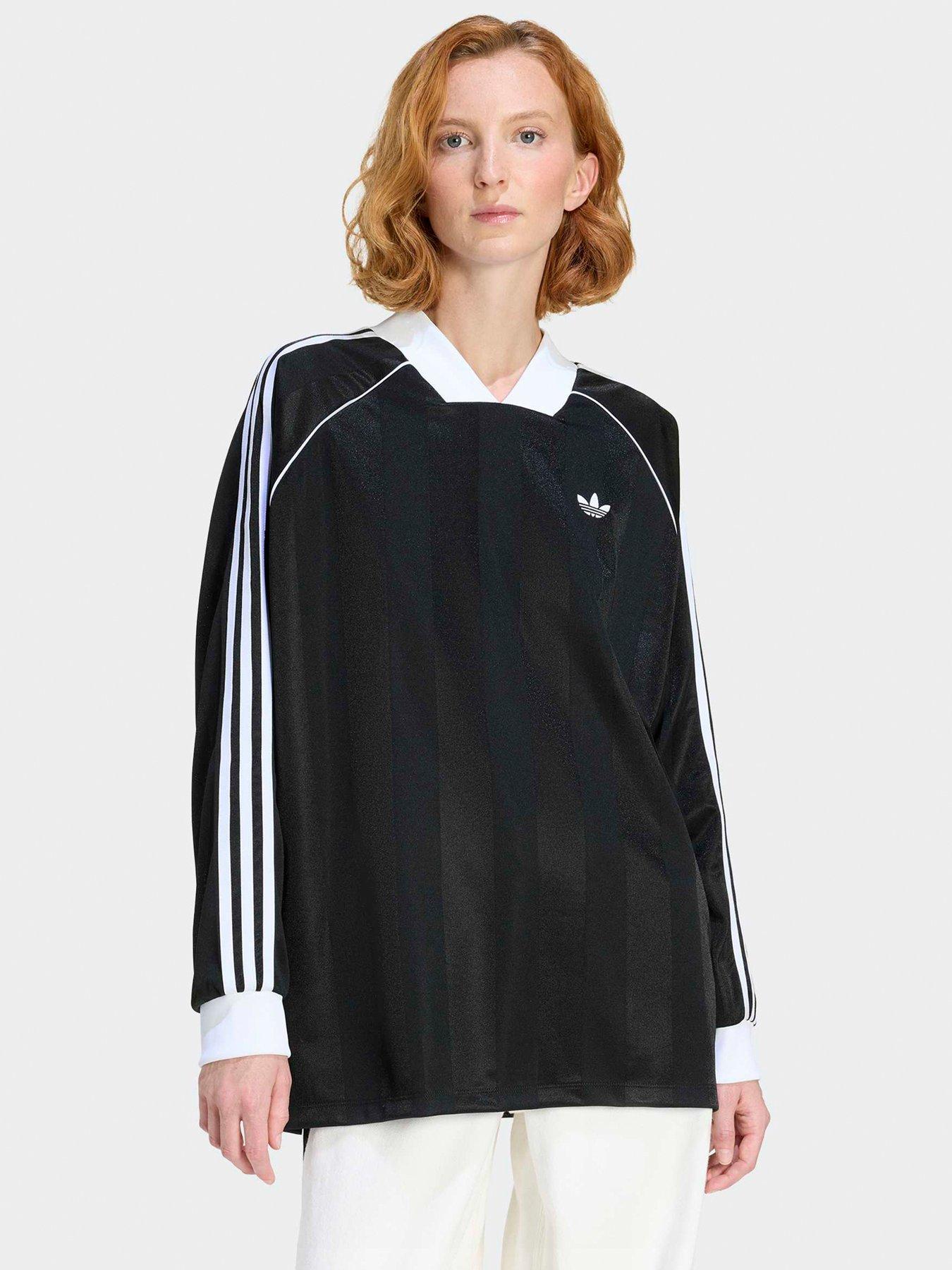 adidas Originals Women's 3 Stripes Jaquard Long Sleeve Tee - Black
