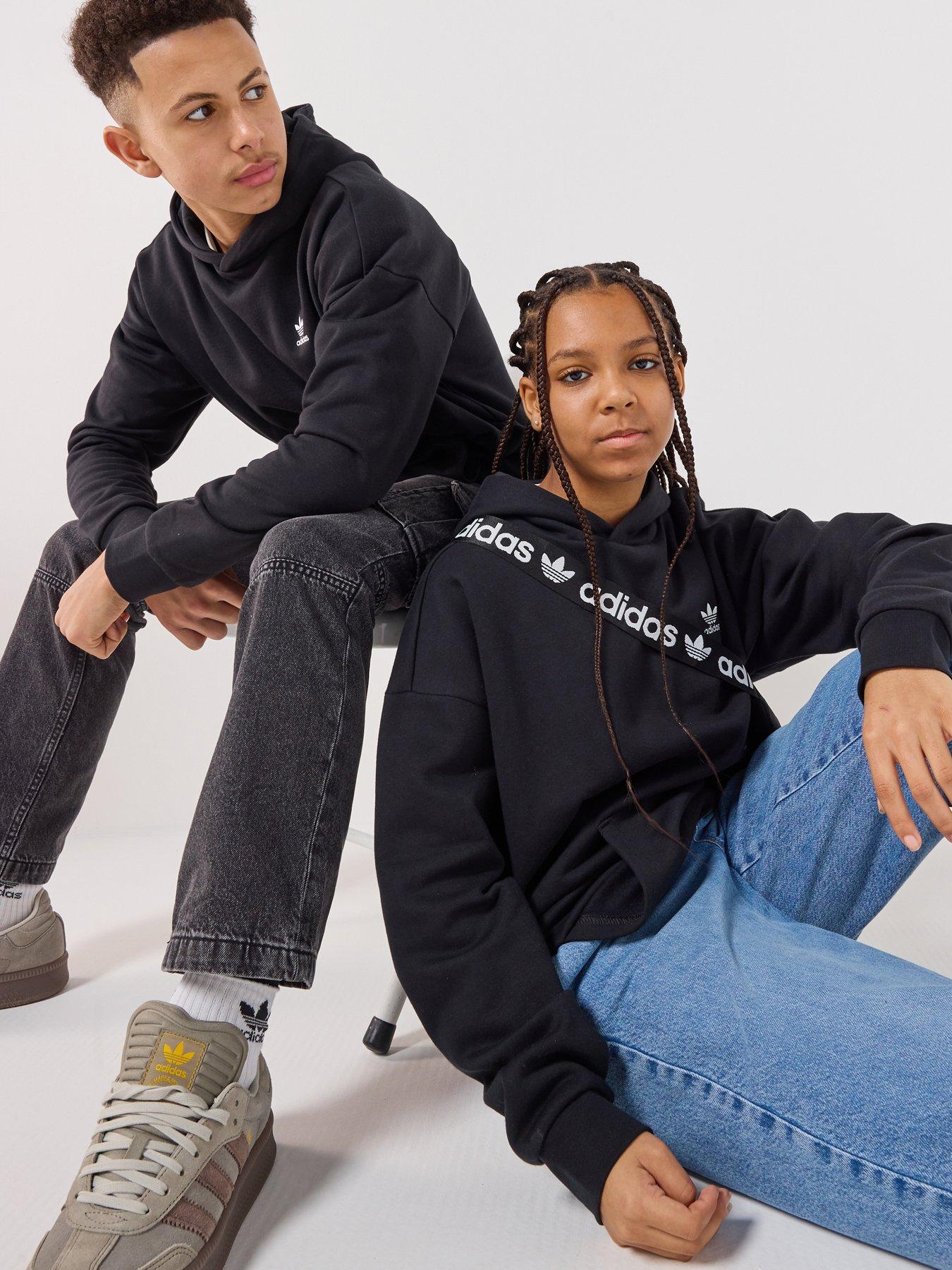 Image 1 of 7 of adidas Originals Junior Unisex Loose Fleece Hoodie Kids - Black