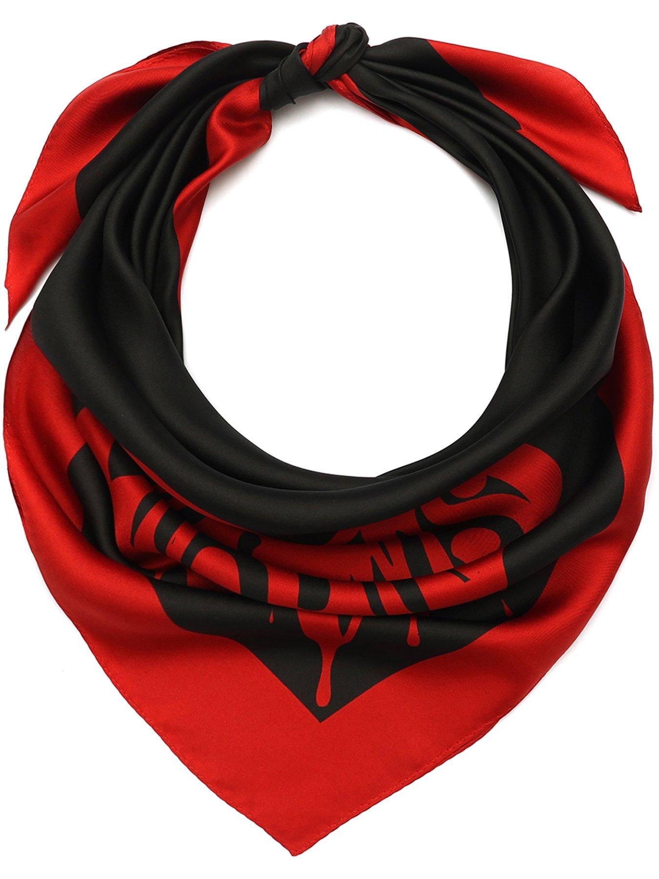 Image 1 of 3 of AllSaints Marley Heart Patch Square Silk Scarf - Black/Red