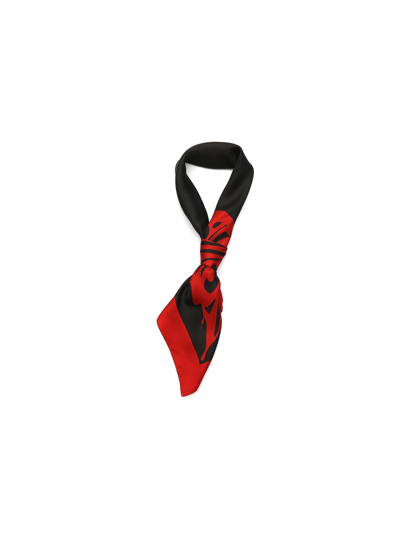Image 3 of 3 of AllSaints Marley Heart Patch Square Silk Scarf - Black/Red