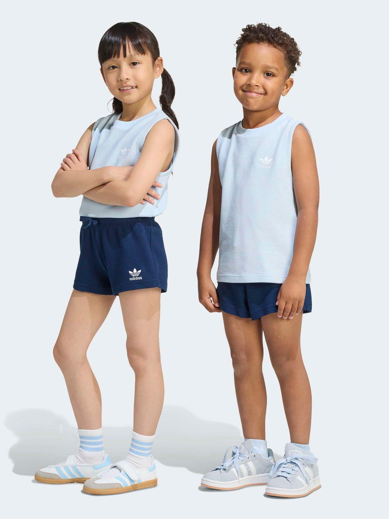 adidas Originals Kids Unisex Regular Waffle Short Tank Set - Blue