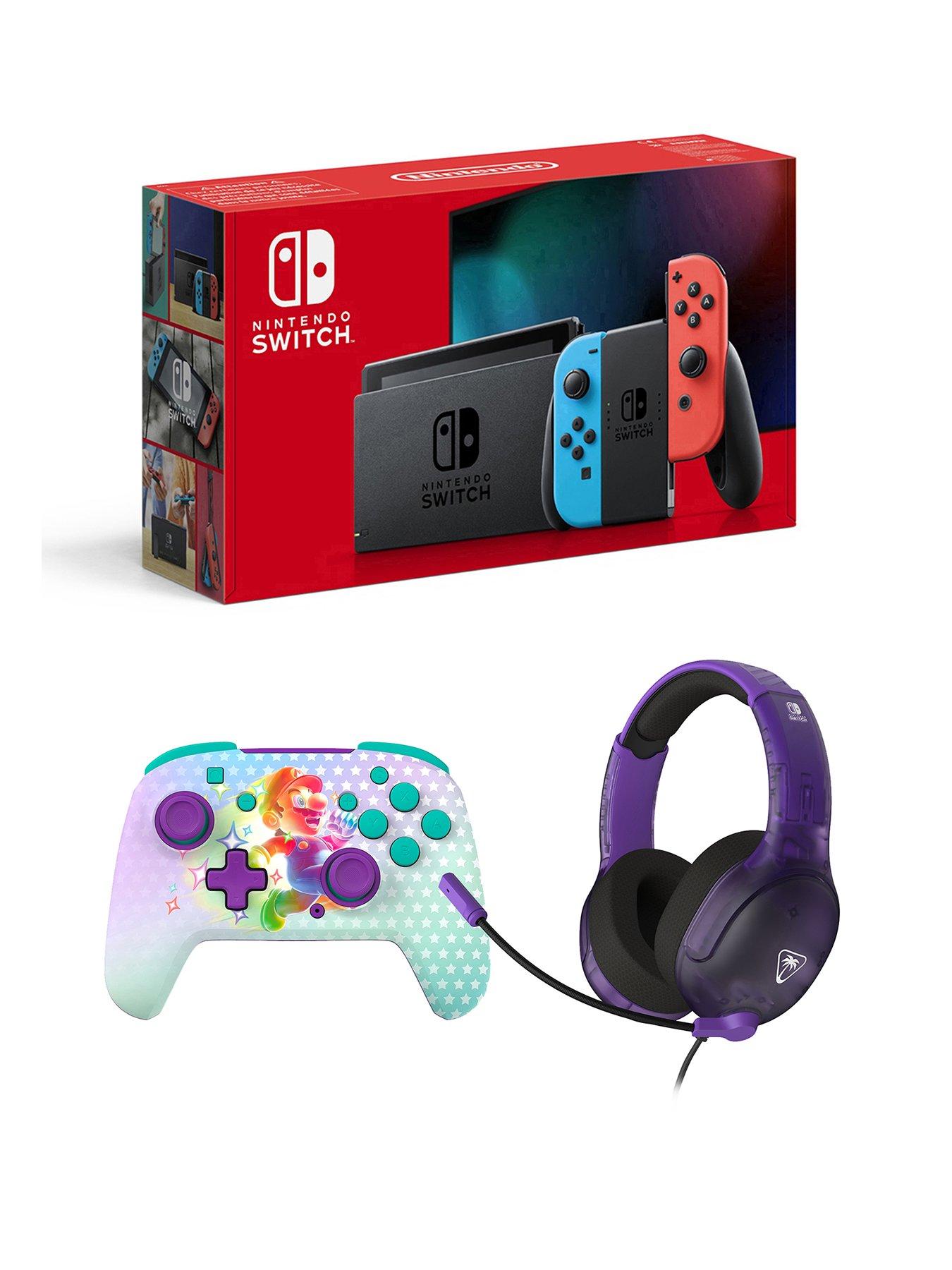 Image 1 of 7 of Nintendo Switch Console + Rematch Wireless Controller&nbsp;- Invincible Mario + Airlite Fit Ghost Purple Headset