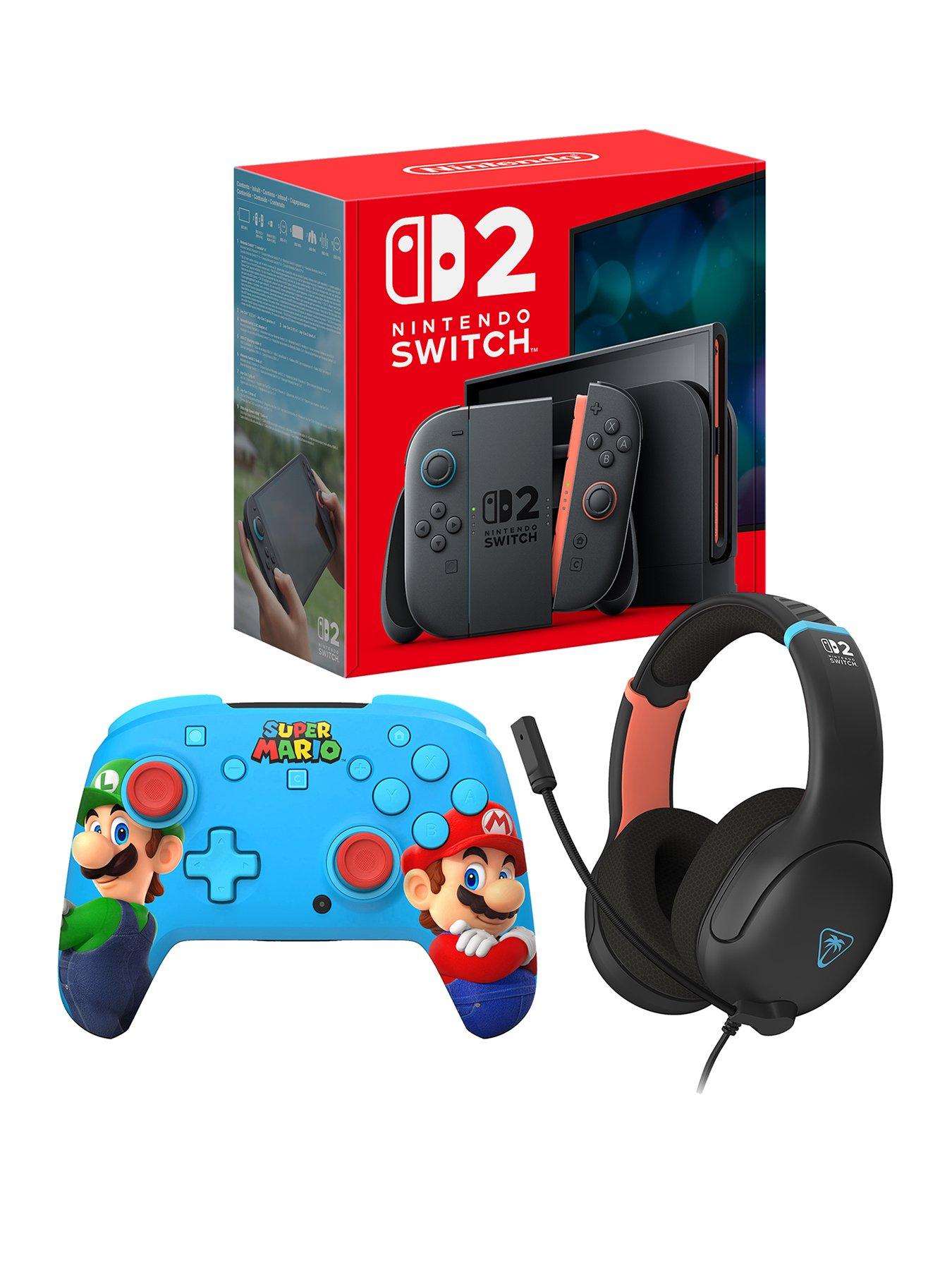 nintendo-switch-2-console-airlite-fit-headset-ns2-charcoal-black-rematch-wireless-ns2-mario-amp-luigi-controllerfront