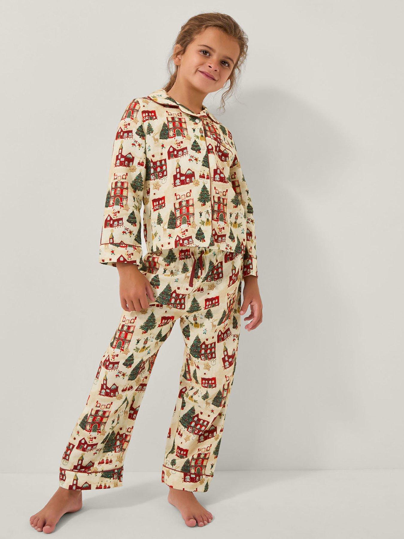 Monsoon Girls Christmas Scene Print Long Pyjamas Set - Cream
