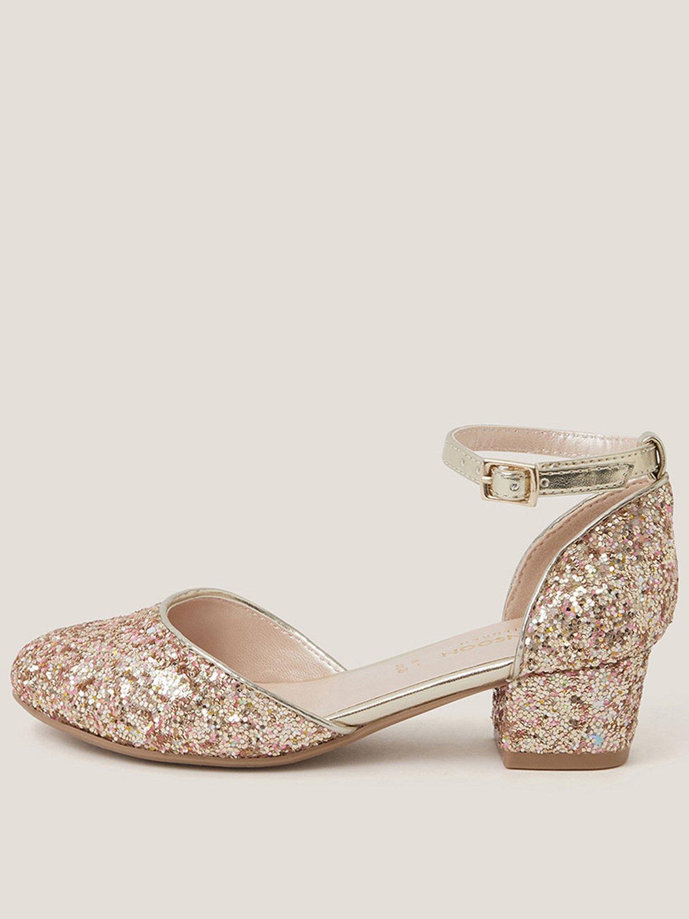 Monsoon Girls Glitter Two Part Heeled Shoes - Gold
