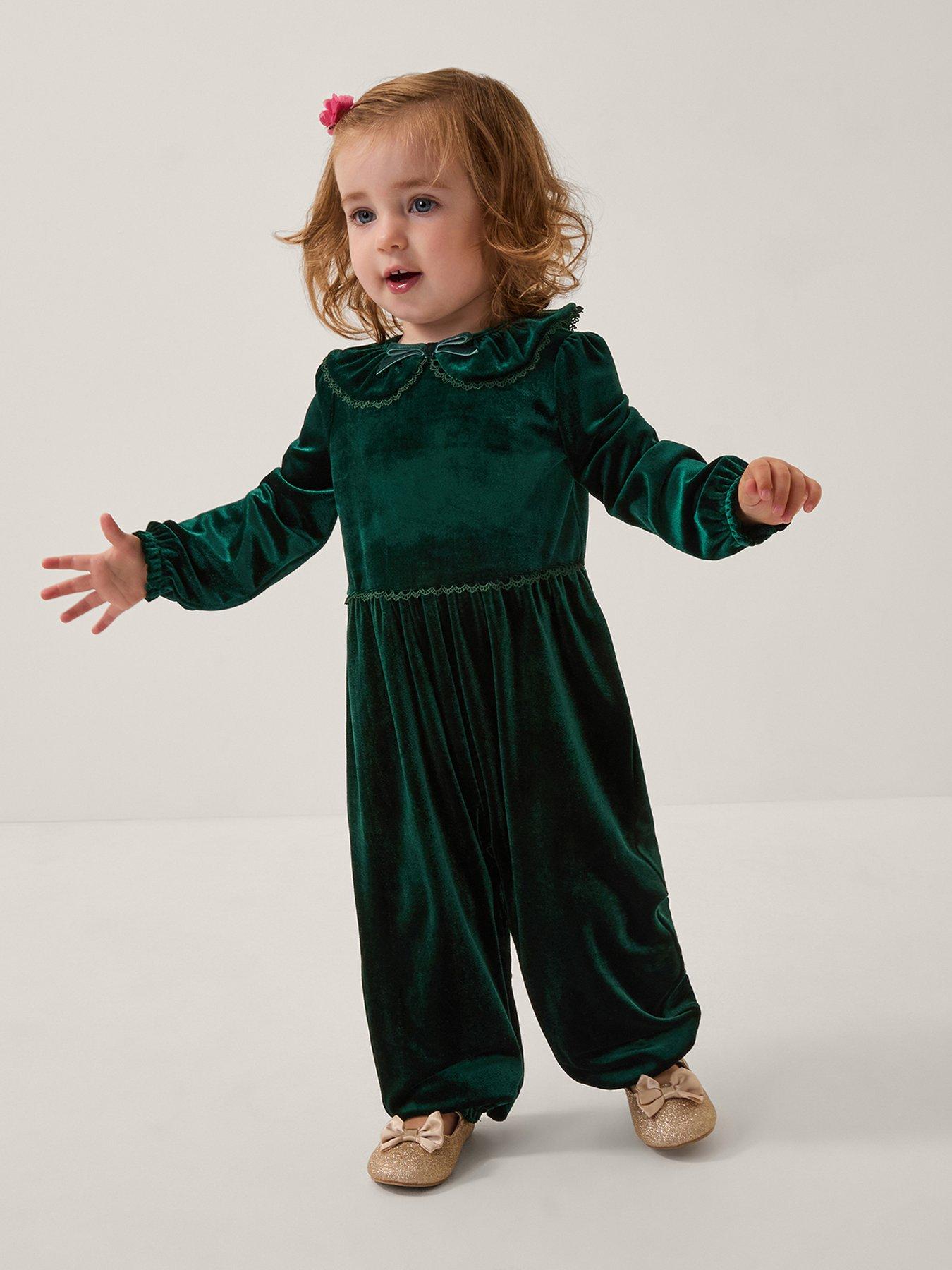 Monsoon Baby Girls Larisa Velvet Collar Romper - Green