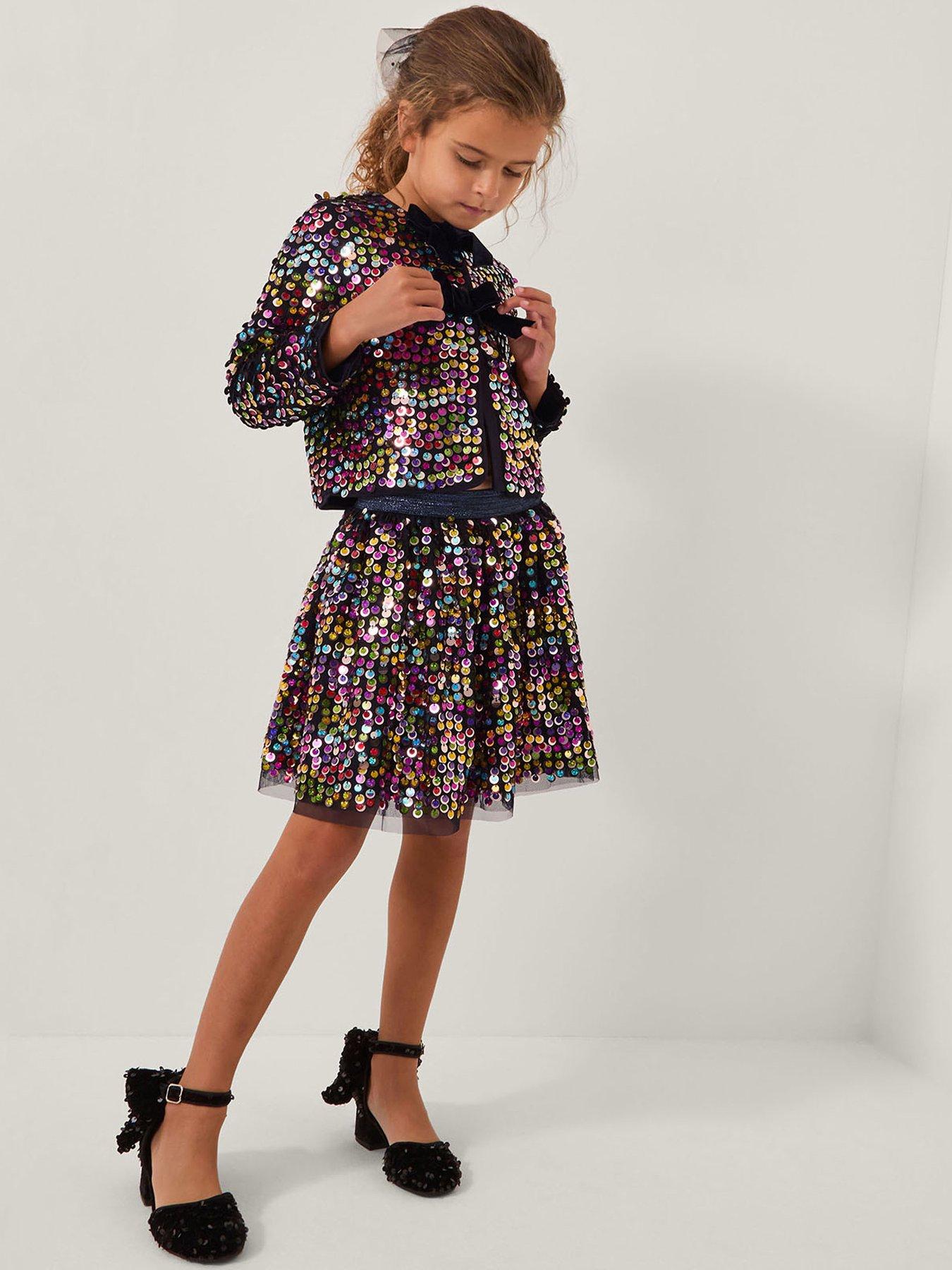 Monsoon Girls Rainbow Sequin Bow Cardigan - Multi
