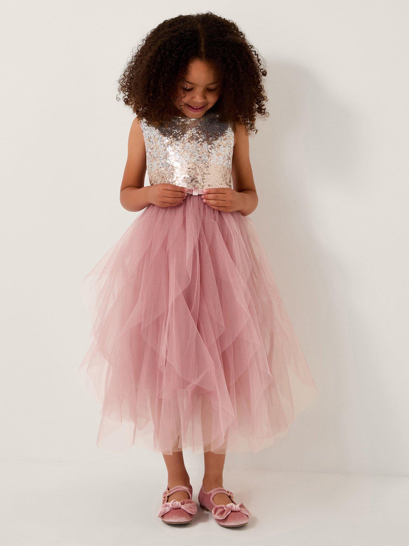 Monsoon Girls Simone Sequin Tulle Ruffle Dress - Pink