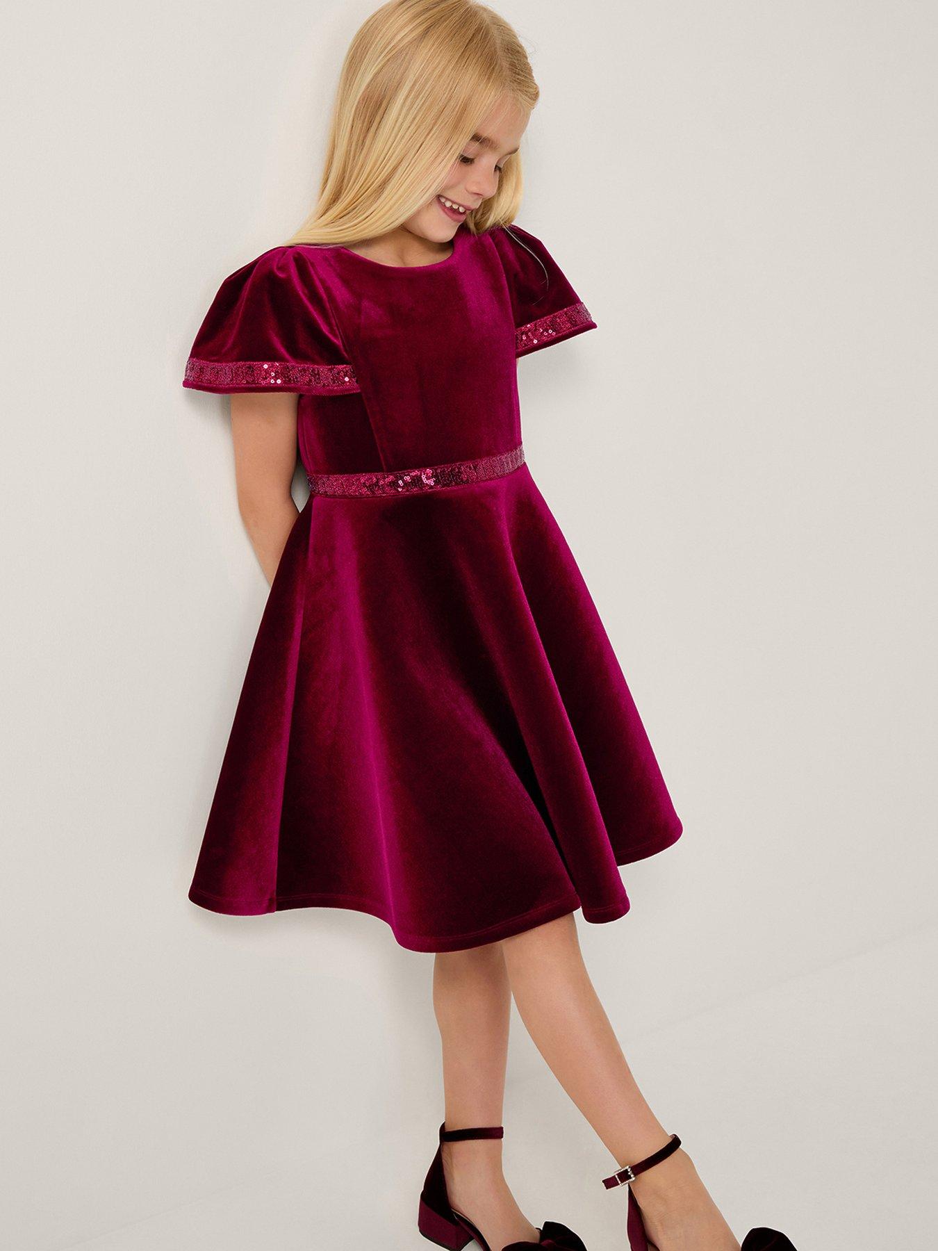 Monsoon Girls Viola Sequin Velvet Party Dress - Red