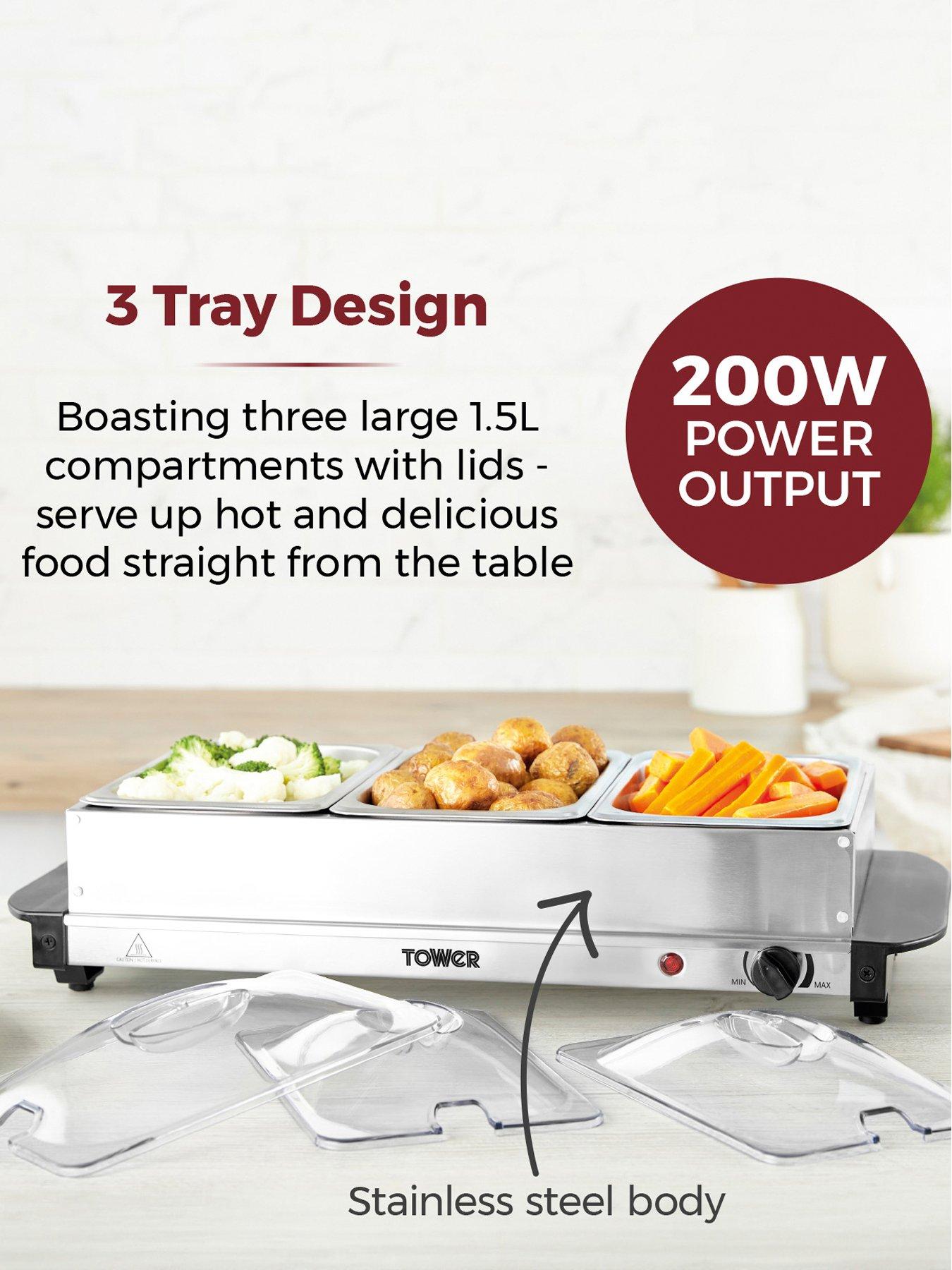 Image 3 of 7 of Tower Tower T16150 Buffet Server with 3 x 1.5L capacity, Stainless Steel.