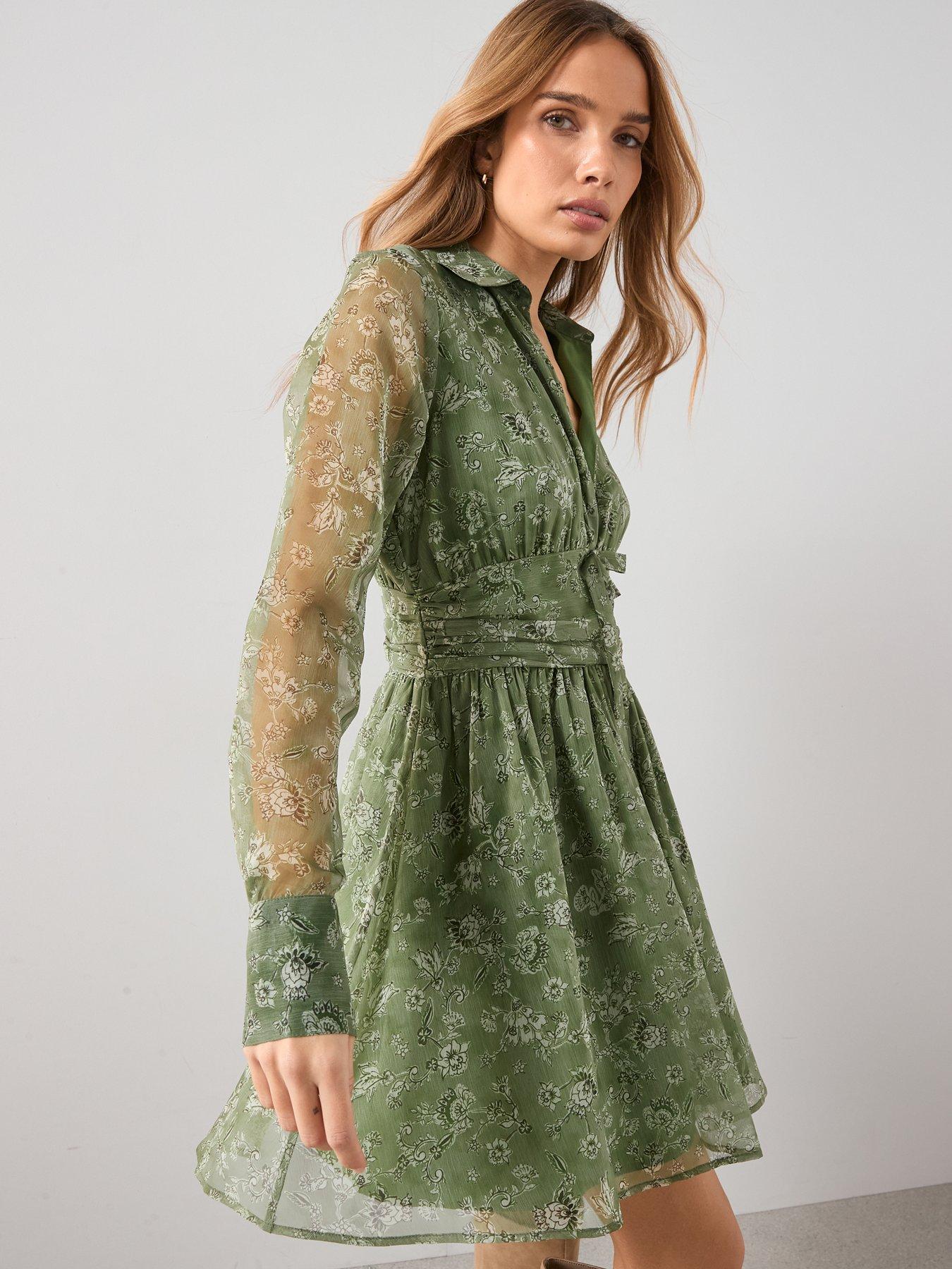 The Very Collection Printed Mini Shirt Dress - Green Print