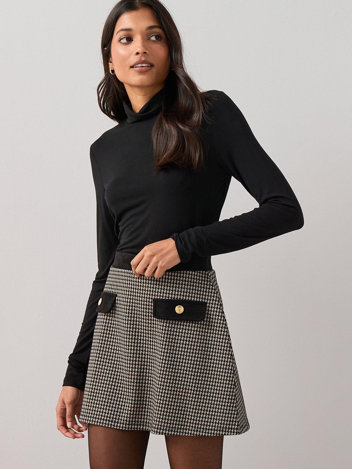 Image 4 of 6 of The Very Collection Check &amp; Faux Suede Mini Skirt-Check - Multi