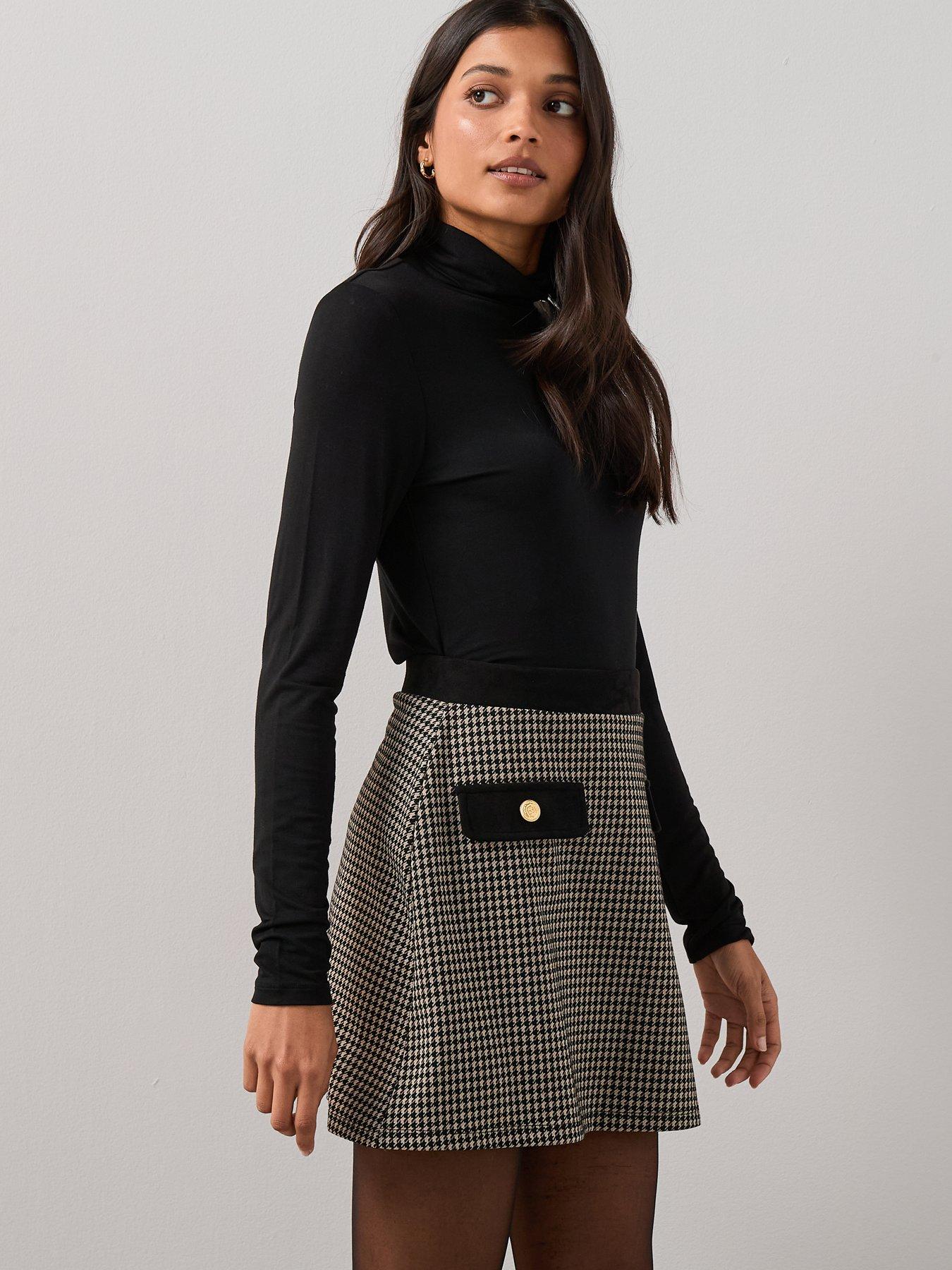 Image 6 of 6 of The Very Collection Check &amp; Faux Suede Mini Skirt-Check - Multi