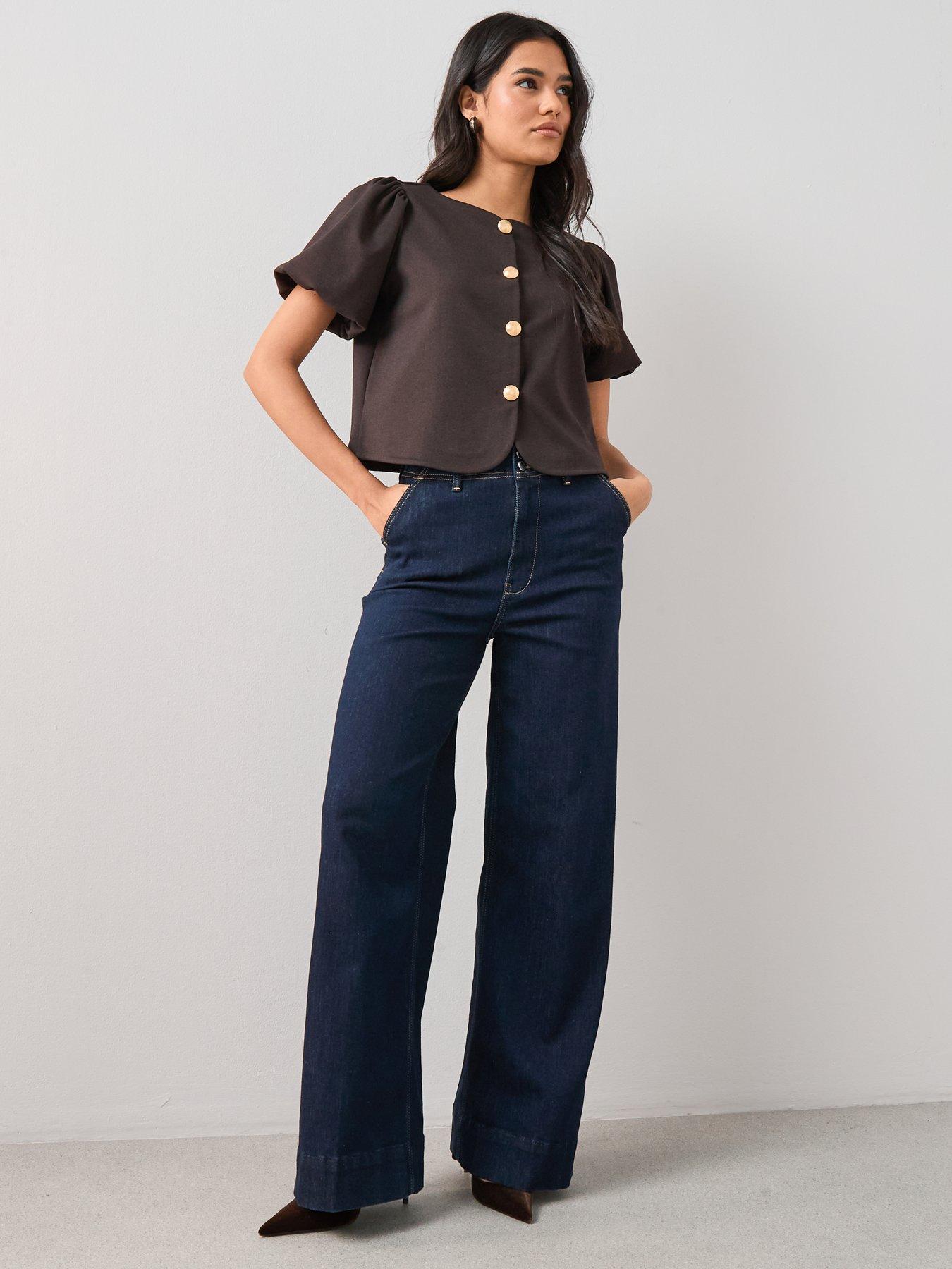 the-very-collection-puff-sleeve-button-up-top-brownback