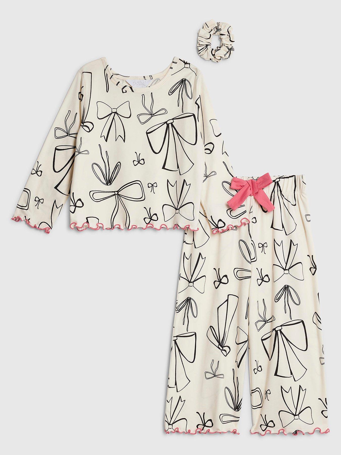 River Island Mini Girls Bow Pyjama Set - Cream
