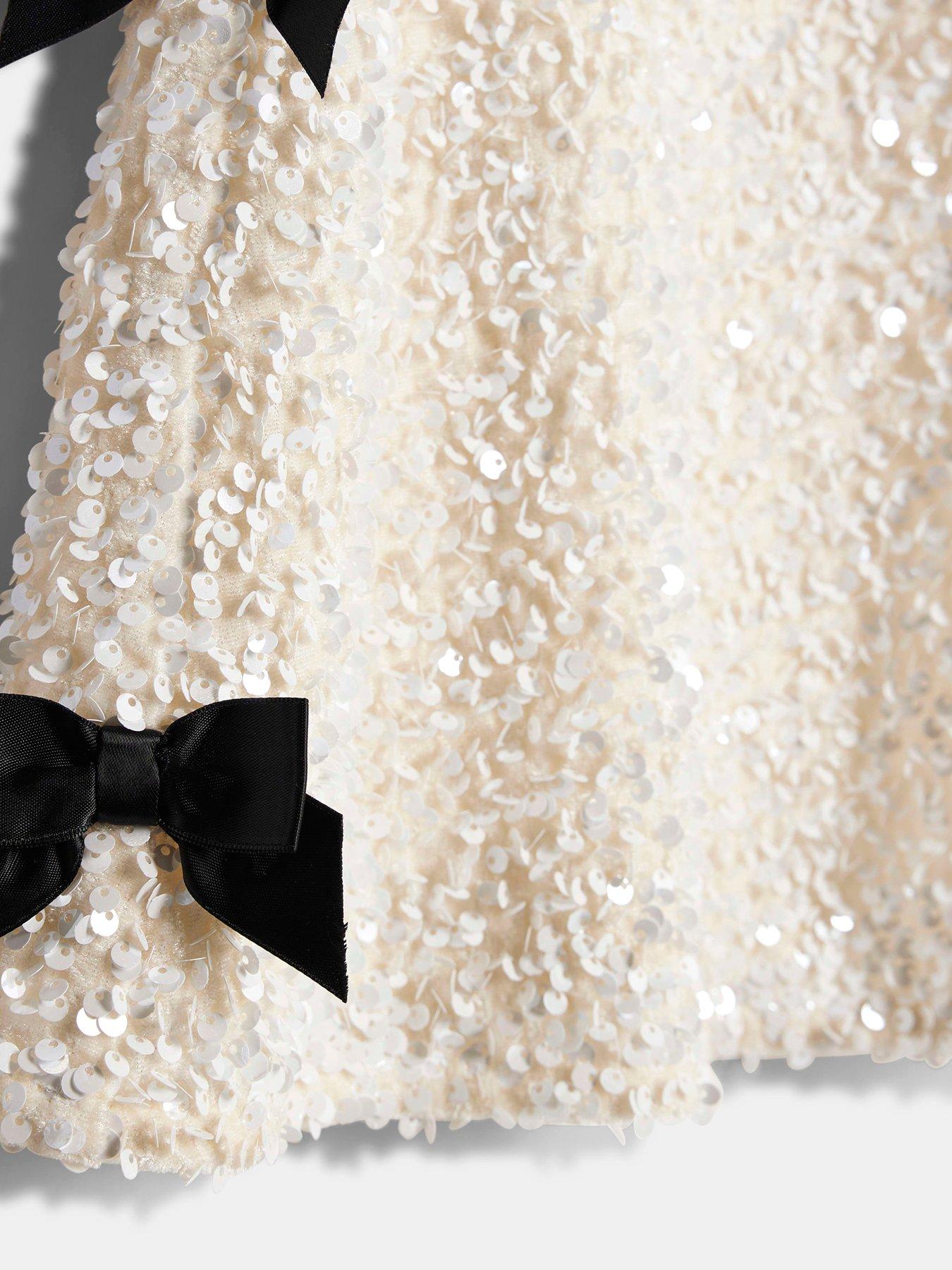 River Island Mini Mini Girls Sequin Bow Dress - White | Very Ireland