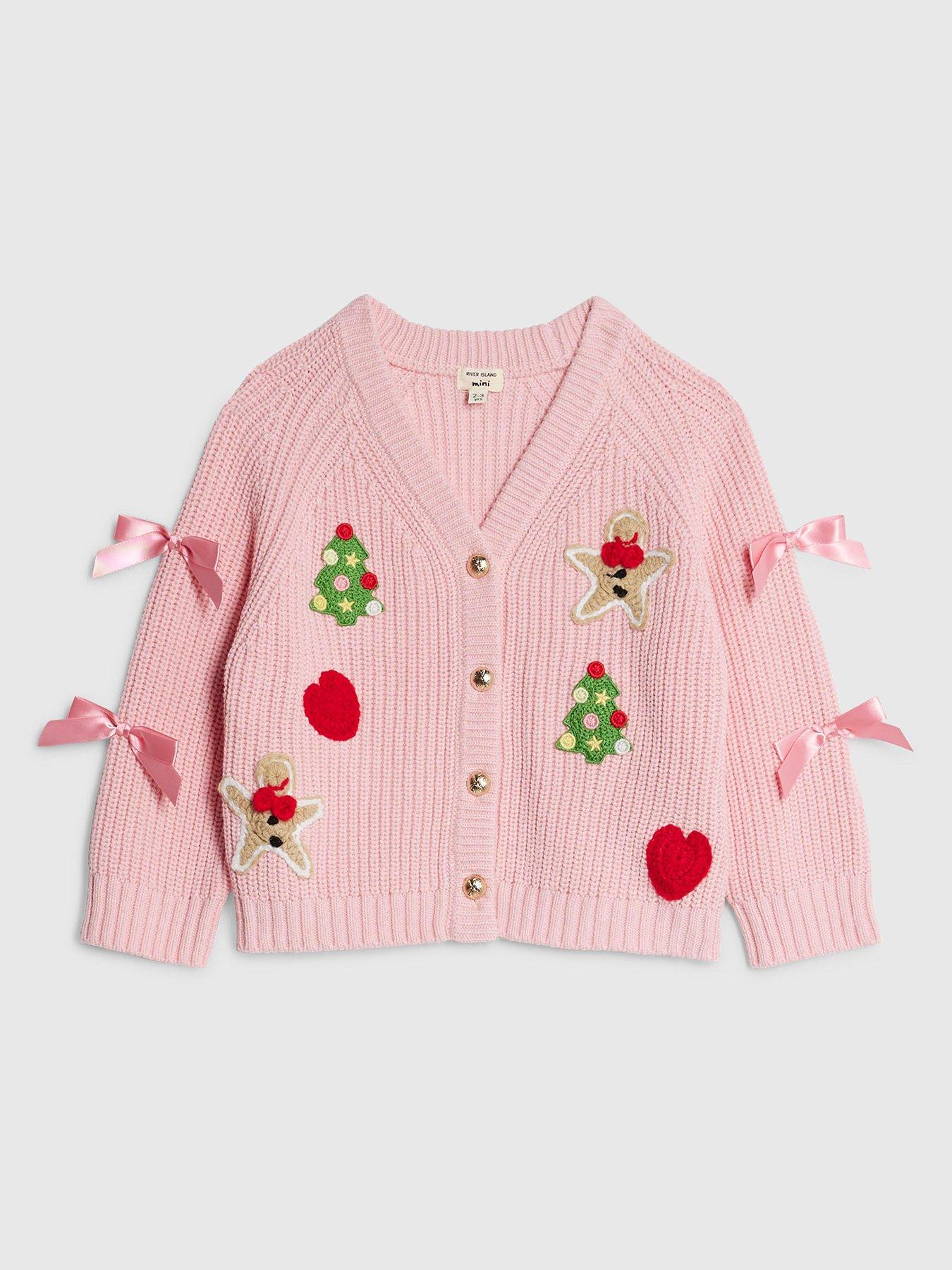 River Island Mini Girls Bow Christmas Cardigan - Pink