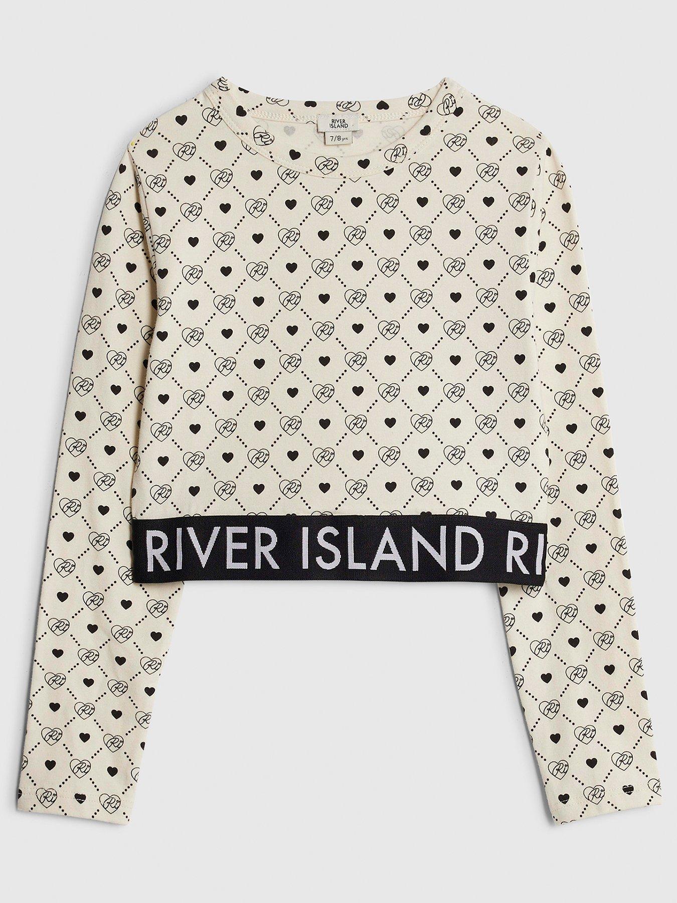 River Island Older Girls Waistband Monogram Top - Cream