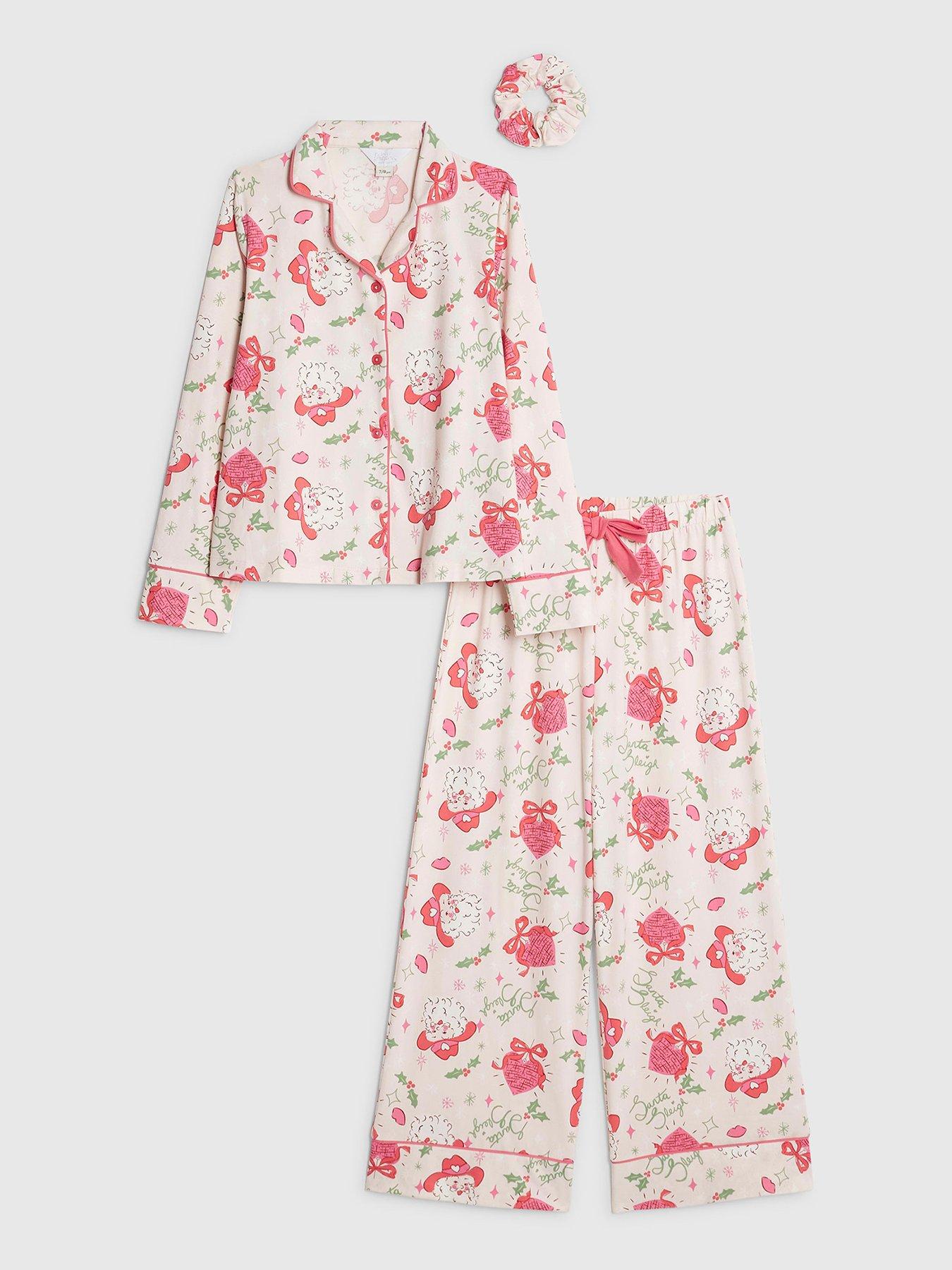 river-island-older-girls-santa-sleigh-pyjama-set-pink