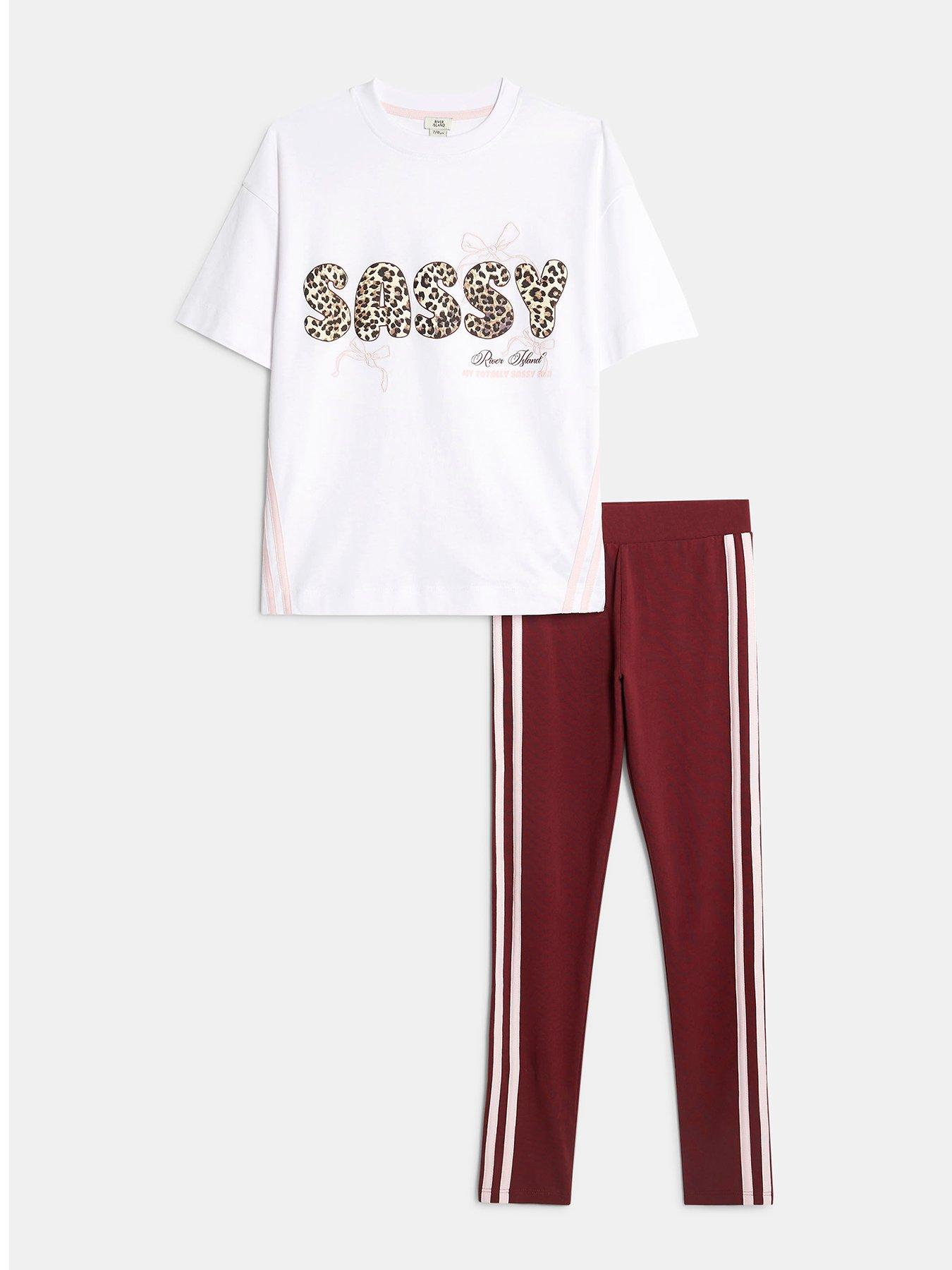 River Island Older Girls Sassy Leopard T-Shirt Set - White