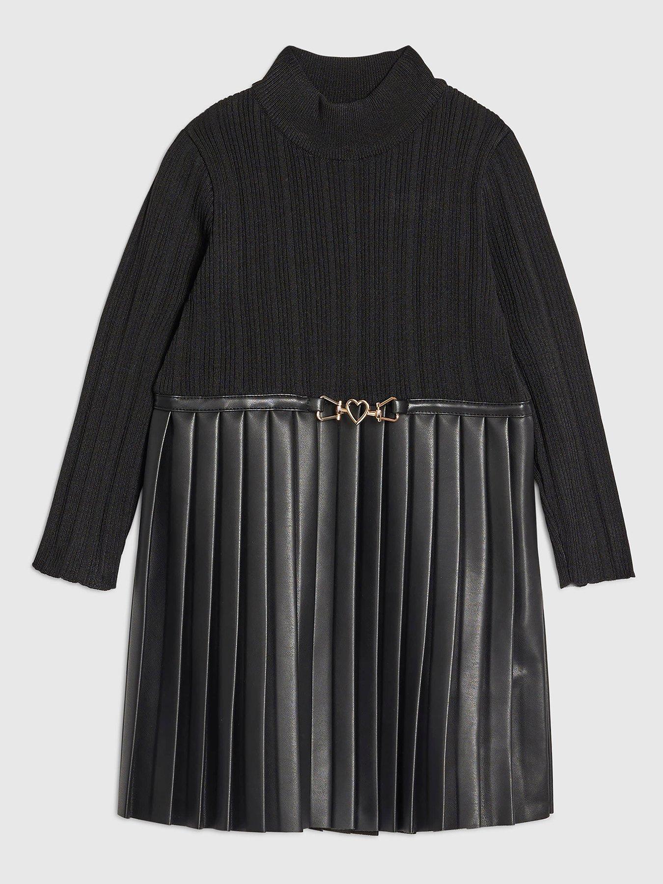 River Island Mini Girls Faux Leather Pleated Dress - Black