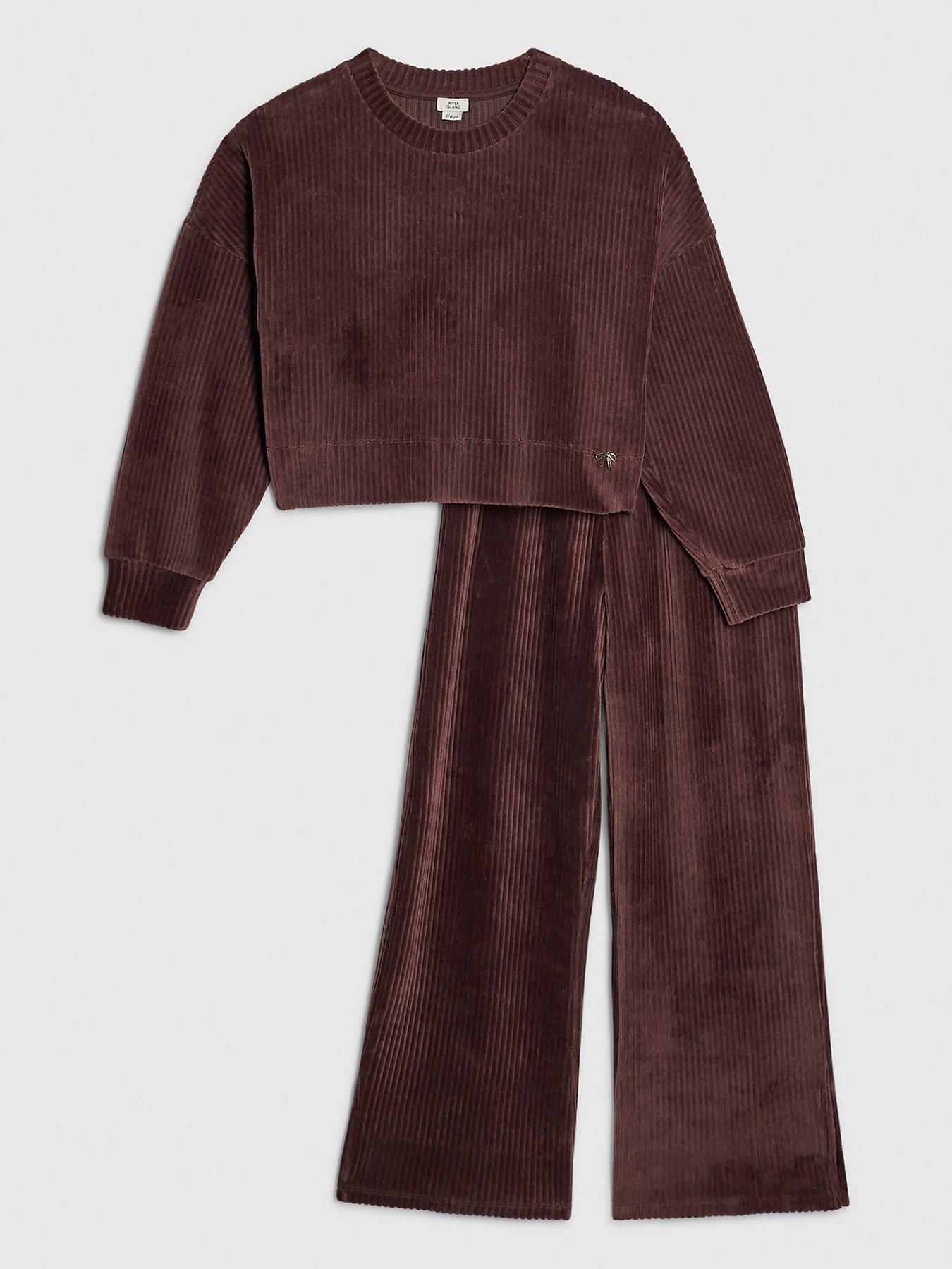 River Island Older Girls Cosy Ribbed Sweatshirt Set - Brown