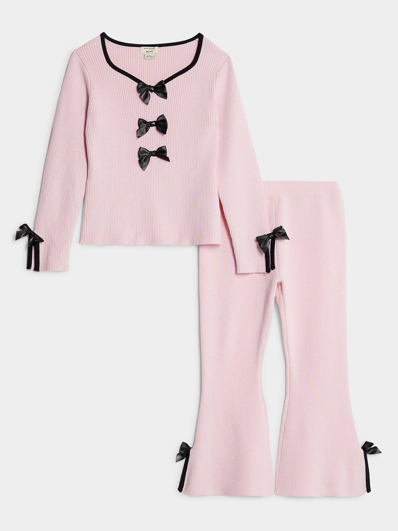 River Island Mini Girls Bow Martini Trouser Set - Light Pink