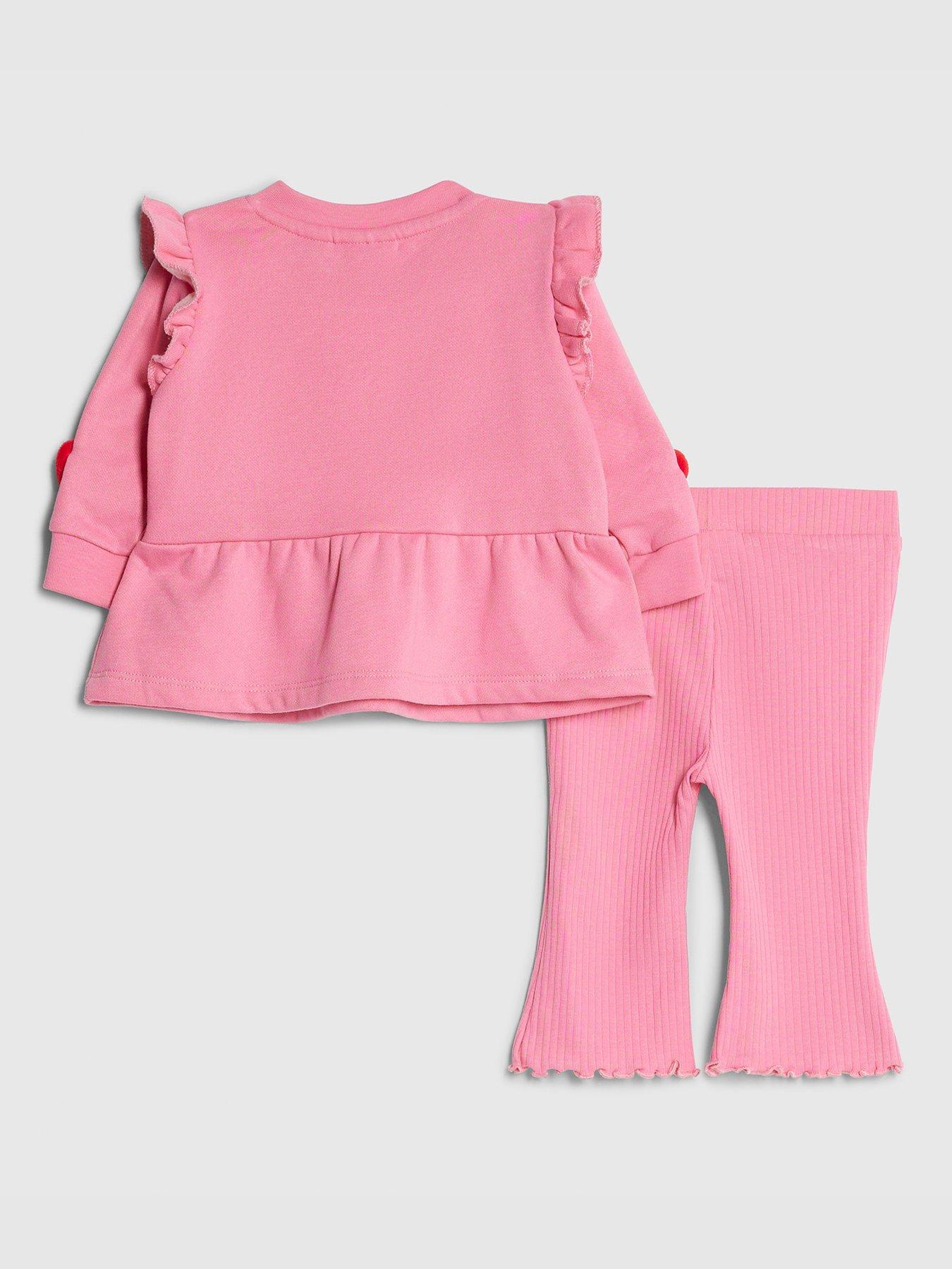 Image 2 of 5 of River Island Baby Girls 3D Heart Sweatshirt Set - Pink