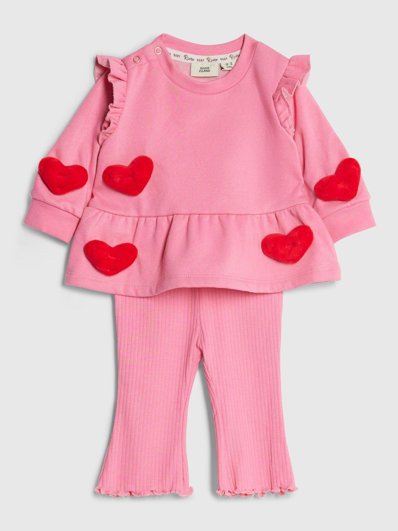 Image 3 of 5 of River Island Baby Girls 3D Heart Sweatshirt Set - Pink